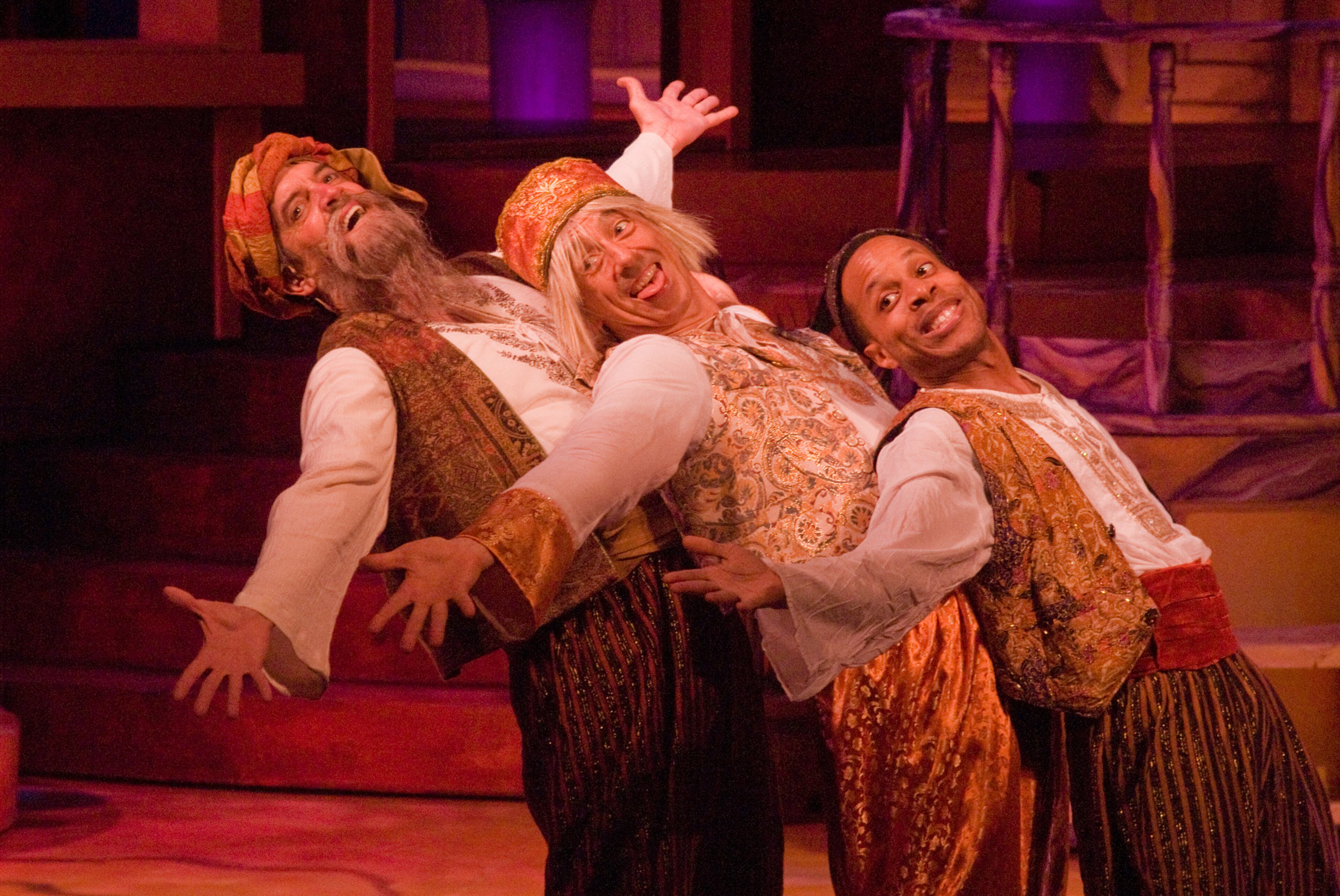 Chris Kayser (from left), Mark Cabus and Eugene H. Russell IV clown around in Georgia Shakespeare's "Illyria, A Twelfth Night Musical." PHOTO CREDIT: Bill DeLoach