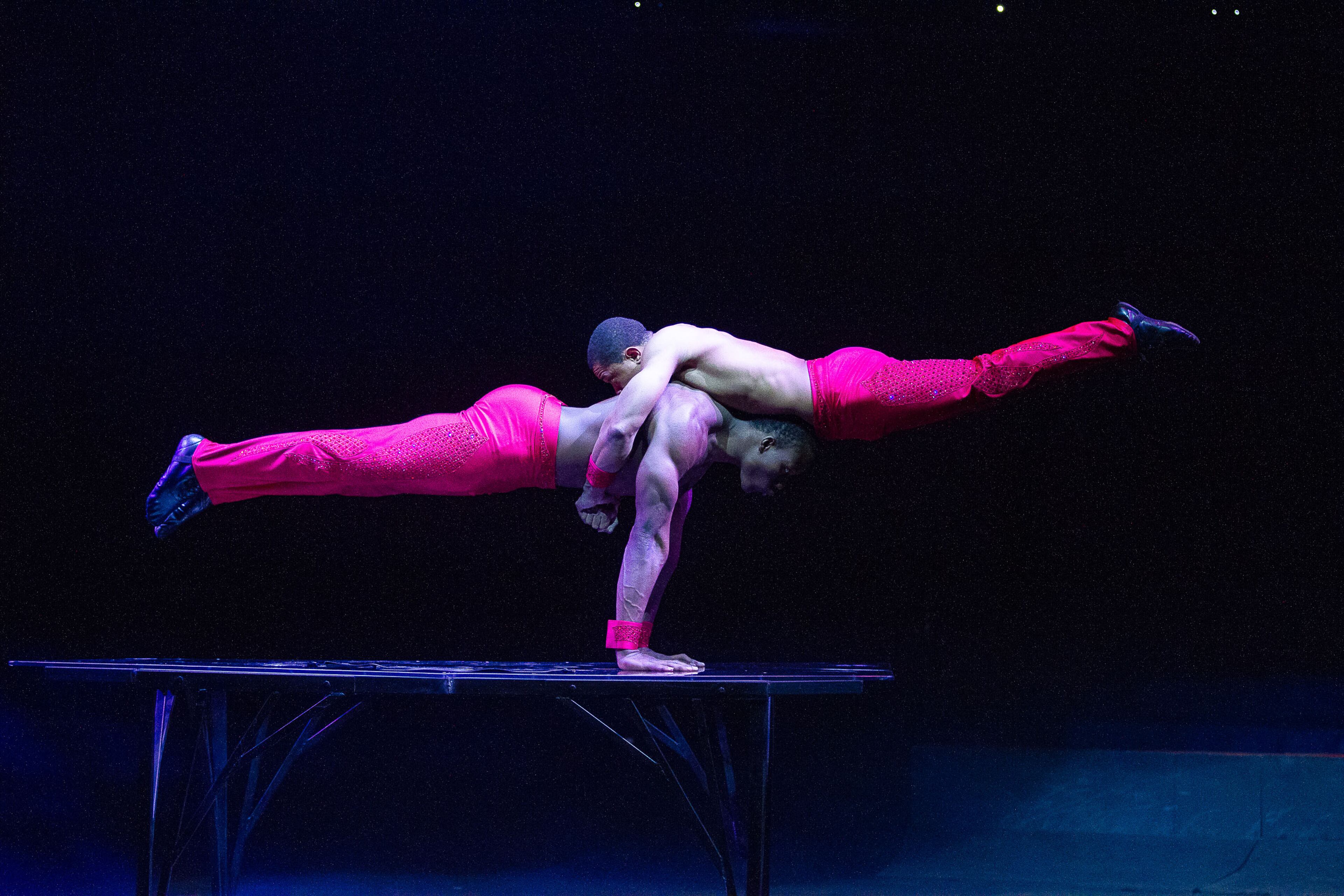 The Men of Steel act entertains the crowd during the UniverSoul Circus in Atlanta on Sunday, February 10, 2019. STEVE SCHAEFER / SPECIAL TO THE AJC