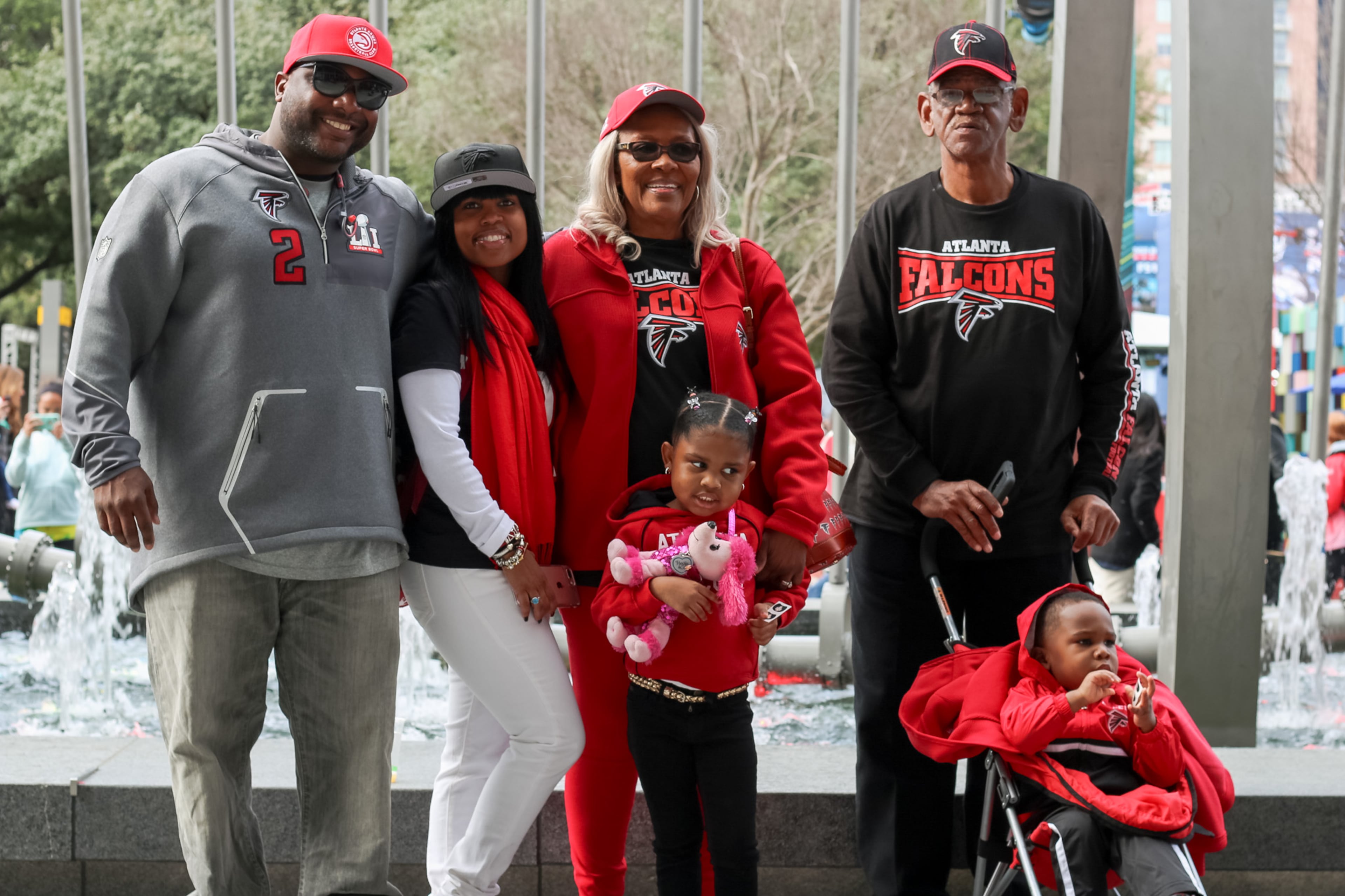 Atlanta Falcons fans have descended upon Houston to celebrate and cheer on the Falcons who will face off against the New England Patriots at Super Bowl 51 on Sunday, February 5. (Janay Kingsberry/AJC)