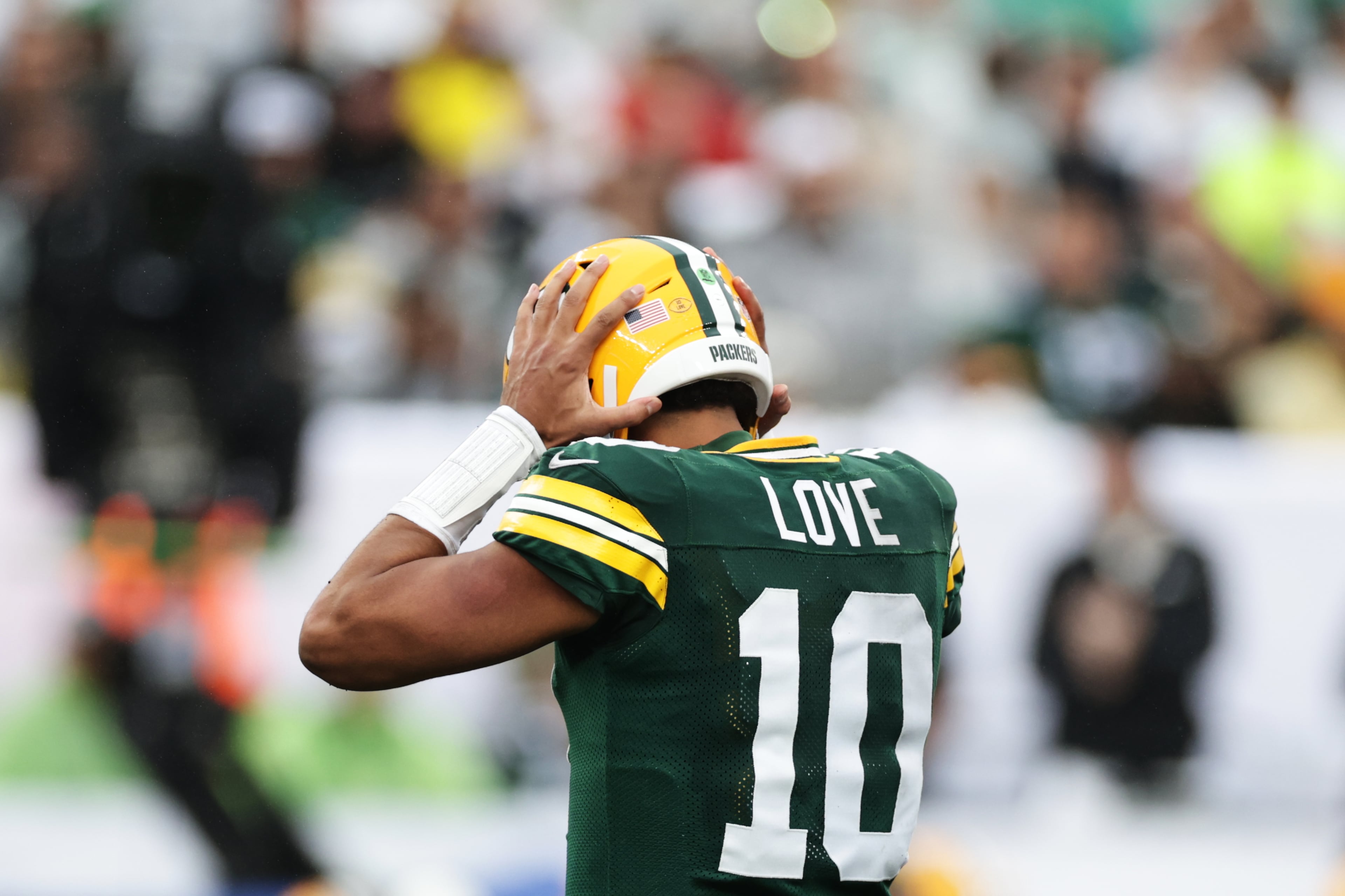 Packers quarterback Jordan Love "can make every throw imaginable," the Falcons coach said. (Adam Hunger/AP)