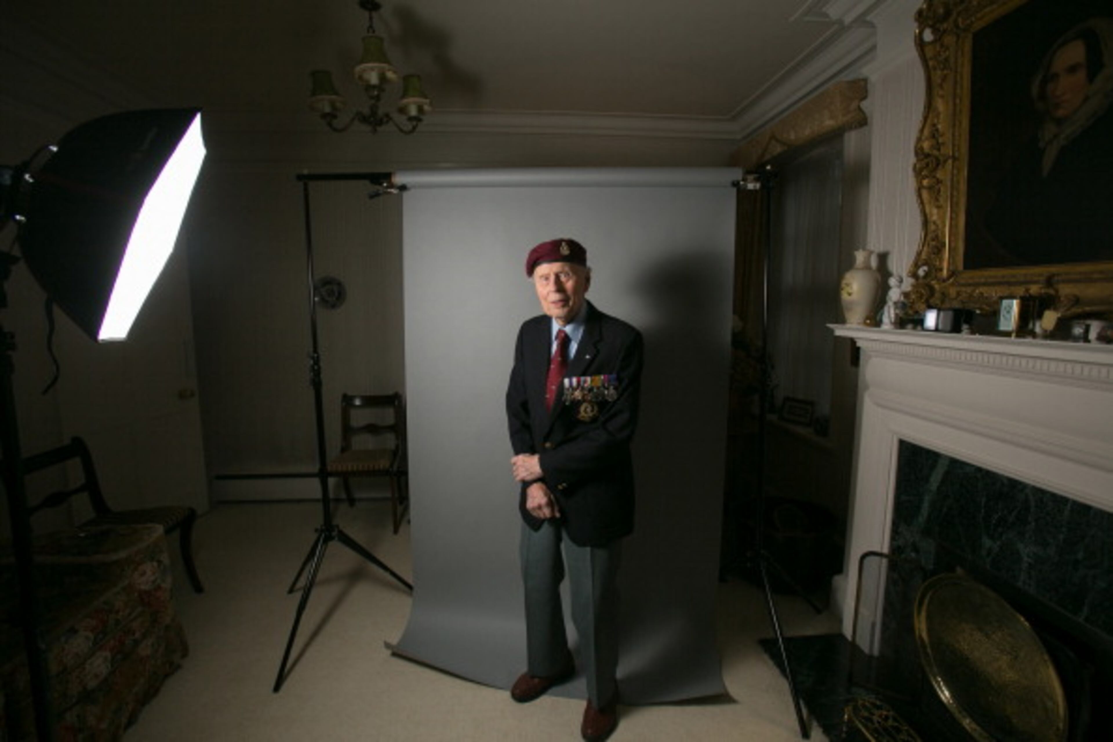 Normandy veteran 94-year-old poses for a photograph at his home in Oxford on December 3, 2013 in Oxfordshire, England. On D-Day, June 6 1944 Medical Officer, Captain David Tibbs,was serving in the 225th Field Parachute Ambulance, 6th Airborne Division and was tasked to find and treat any paratroopers injured in the drop before moving to the Field Parachute Ambulance's Main Dressing Station which was to be set up in a nearby Chateau. Captain Tibbs was awarded the Military Cross for his work clearing the parachute drop zone while under fire. Asked what his most vivid memory of D-Day was he replied: 'It was looking out of the Dakota and seeing a white line that was the surf breaking on the Normandy coast. At that moment we were given the order to jump.' (Photo by Matt Cardy/Getty Images)