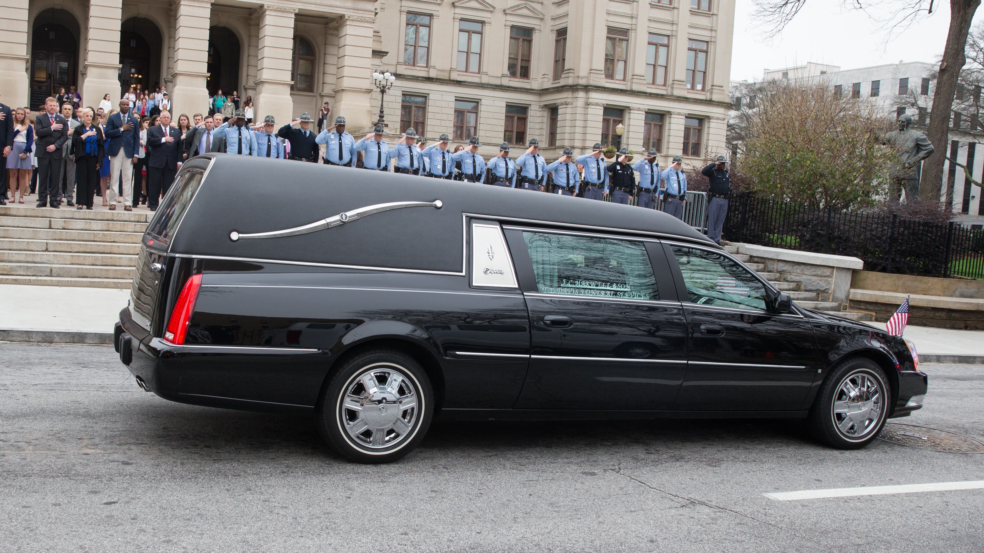 Georgia State Patrol troopers bid farewell to Sgt. Tony Henry outside the Capitol. House Media Relations photo.