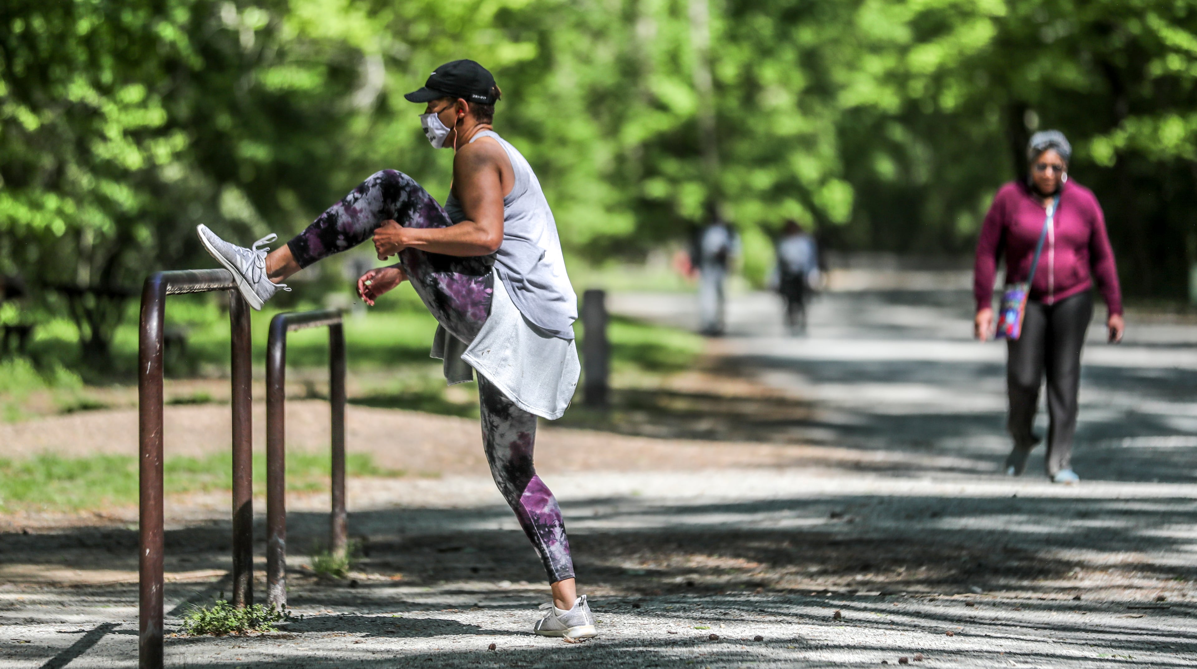 April 22, 2021 Cobb County: Iris Taylor went through her stretching exercises at the Cochran Shoals Unit - Interstate North of the Chattahoochee River National Recreation Area in Cobb County on Thursday, April 22, 2021. (John Spink / John.Spink@ajc.com)