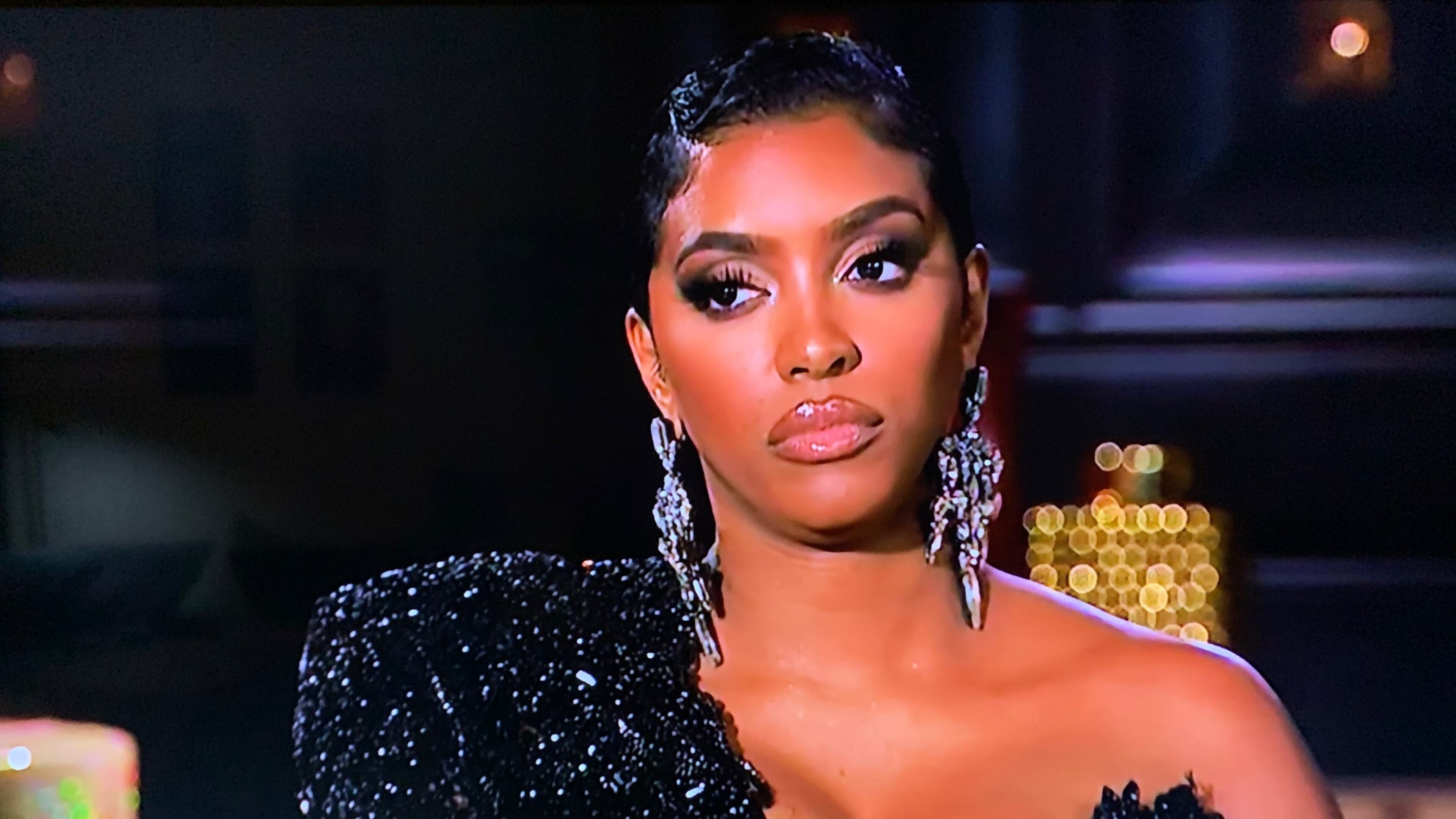 Porsha Williams gives side eye to Marlo Hampton during the season 13 final reunion episode of "Real Housewives of Atlanta" that aired May 9, 2021. BRAVO