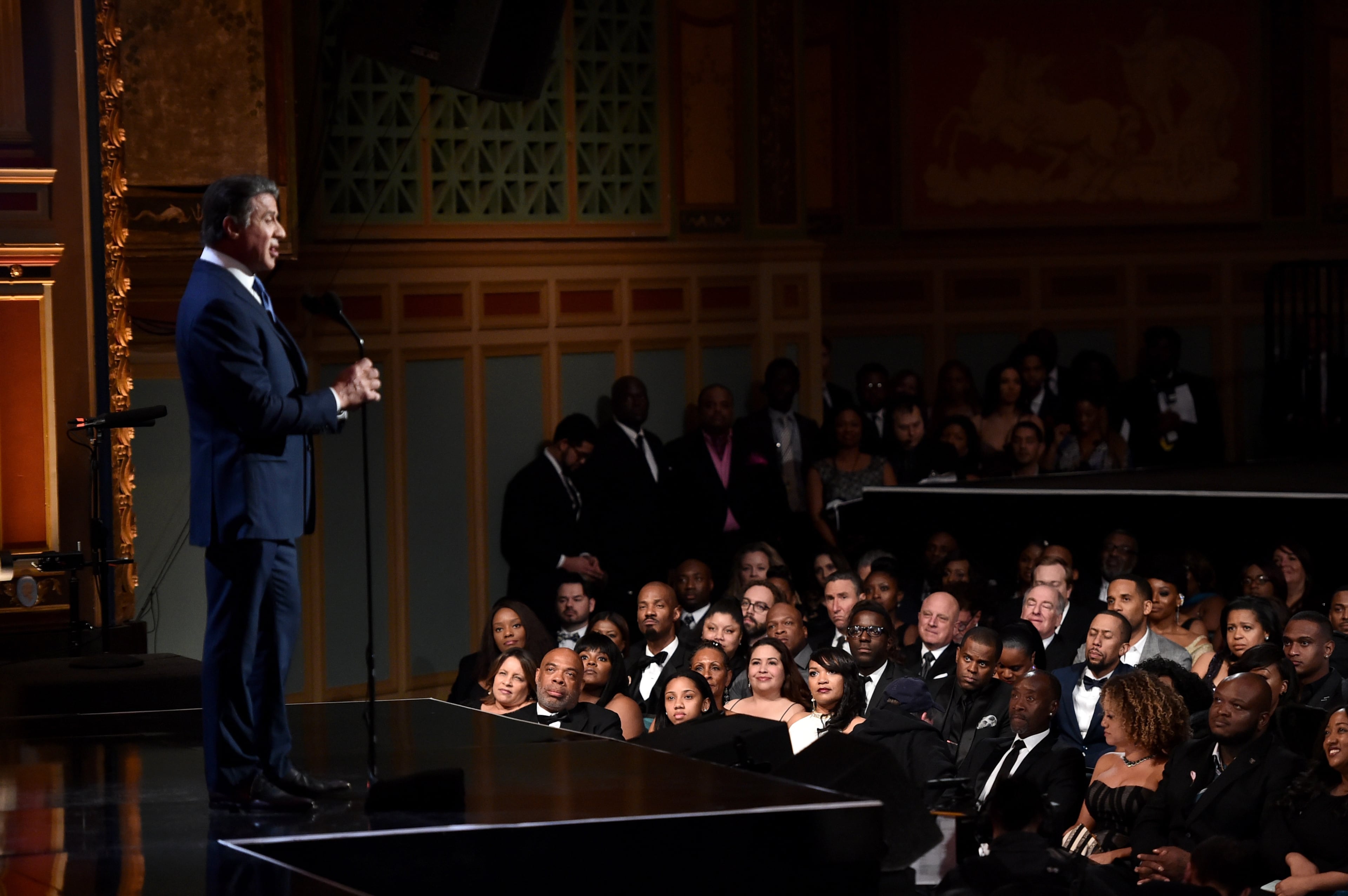 PASADENA, CA - FEBRUARY 05: Actor Sylvester Stallone speaks onstage during the 47th NAACP Image Awards presented by TV One at Pasadena Civic Auditorium on February 5, 2016 in Pasadena, California. (Photo by Alberto E. Rodriguez/Getty Images for NAACP Image Awards)
