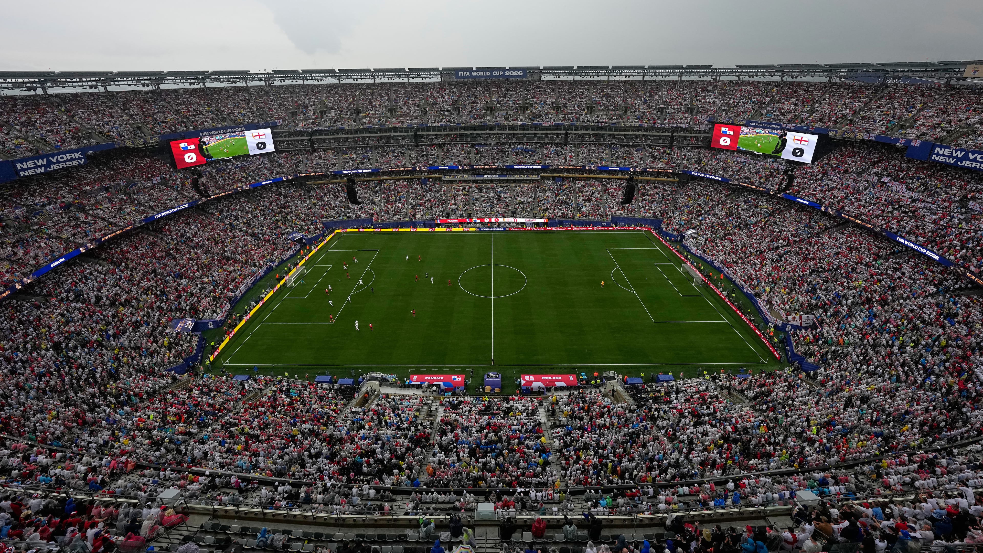 A general view of the stadium during the World Cup Group L soccer match between Panama and England in East Rutherford, N.J., near New York, Saturday, June 27, 2026. (AP Photo/Stephen K.H. Moyes)