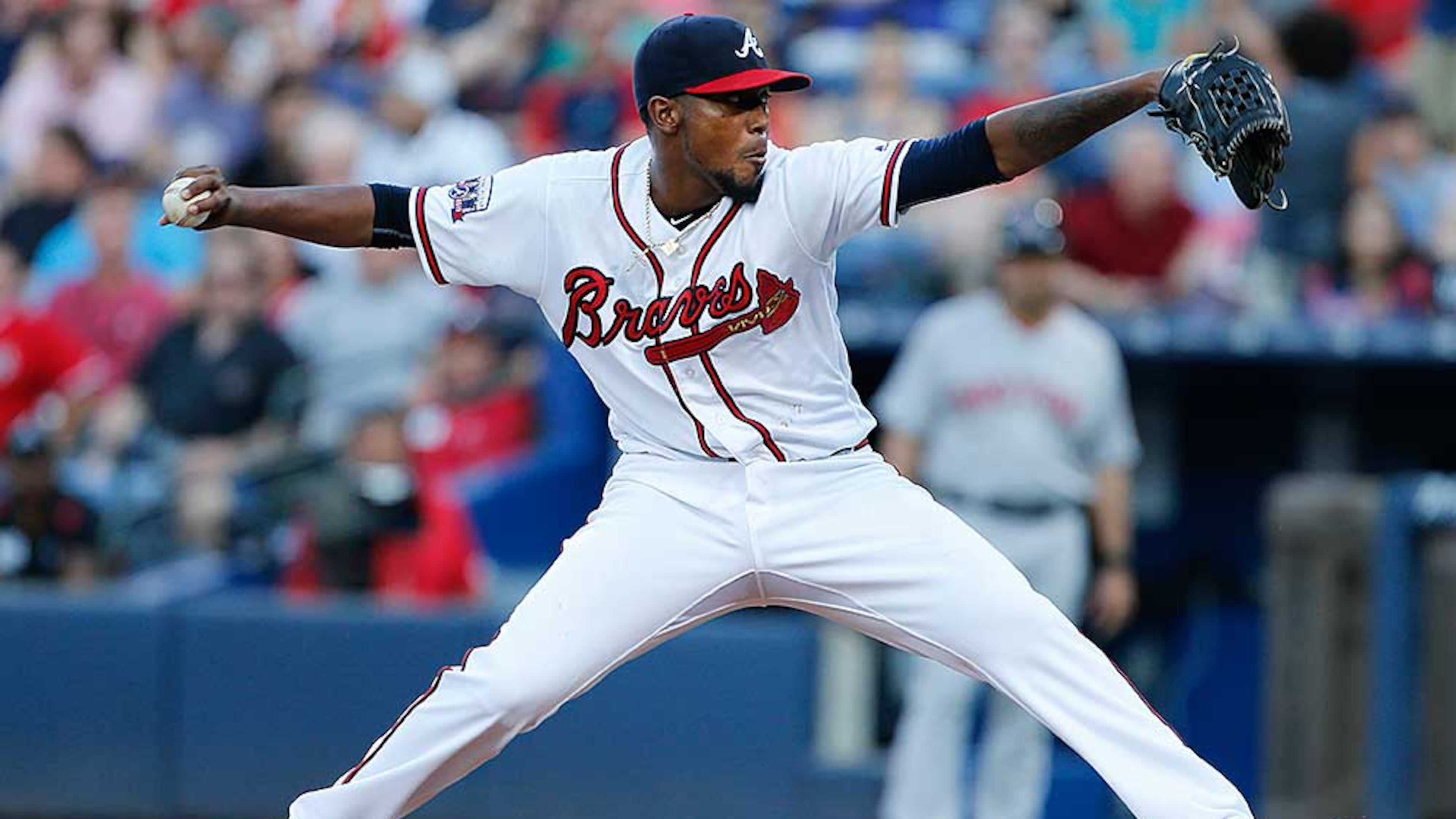Braves starting pitcher Julio Teheran delivers in the first inning of a baseball game against the Philadelphia Phillies Saturday, July 30, 2016, in Atlanta. (AP Photo/John Bazemore)