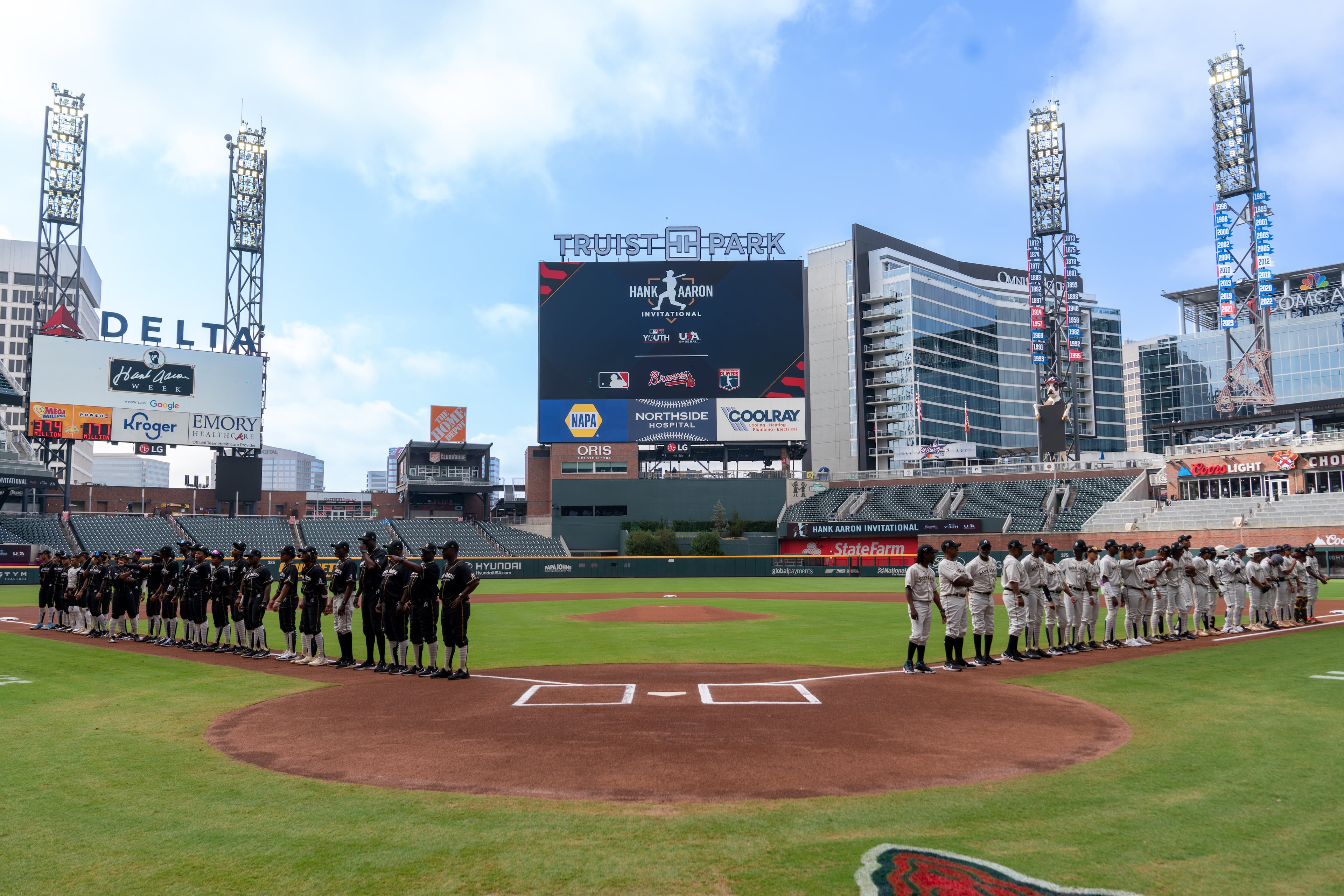 ATLANTA GA - AUGUST 3: Hank Aaron Invitational showcase game before the game against the Miami Marlins at Truist Park on August 3, 2024. (Photo by Lyndon Terrell for the Atlanta Braves)