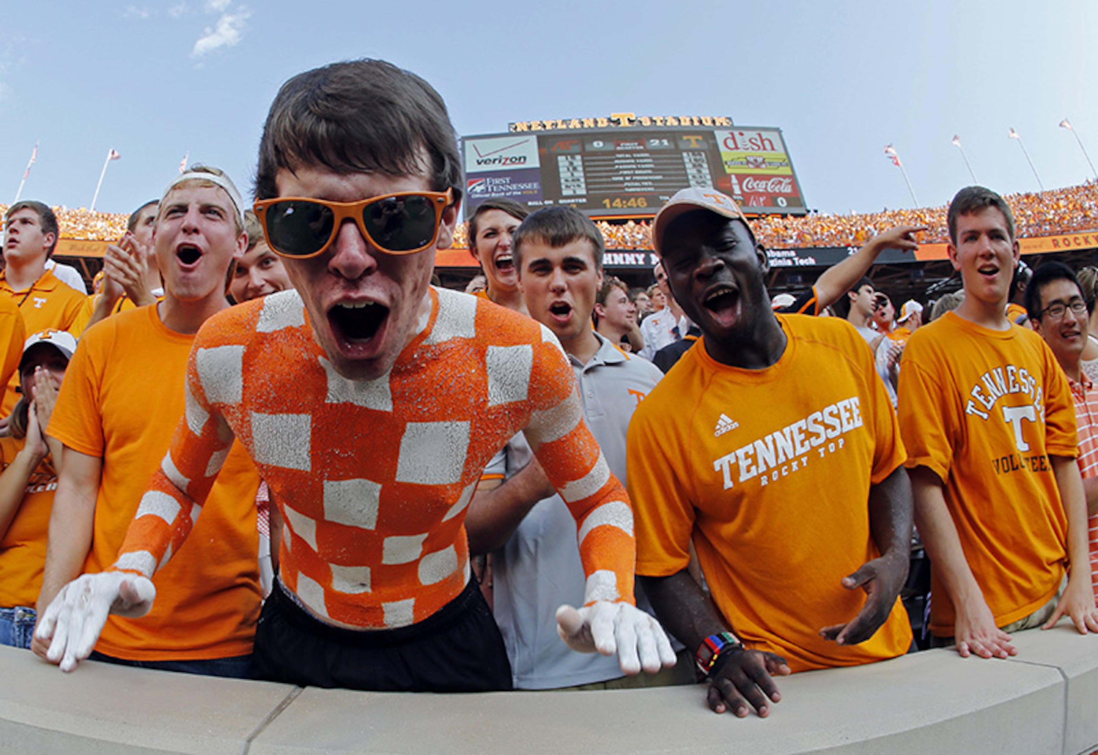 Tennessee fans yells during the first quarter of an NCAA college football game against Austin Peay on Saturday, Aug. 31, 2013 in Knoxville, Tenn.