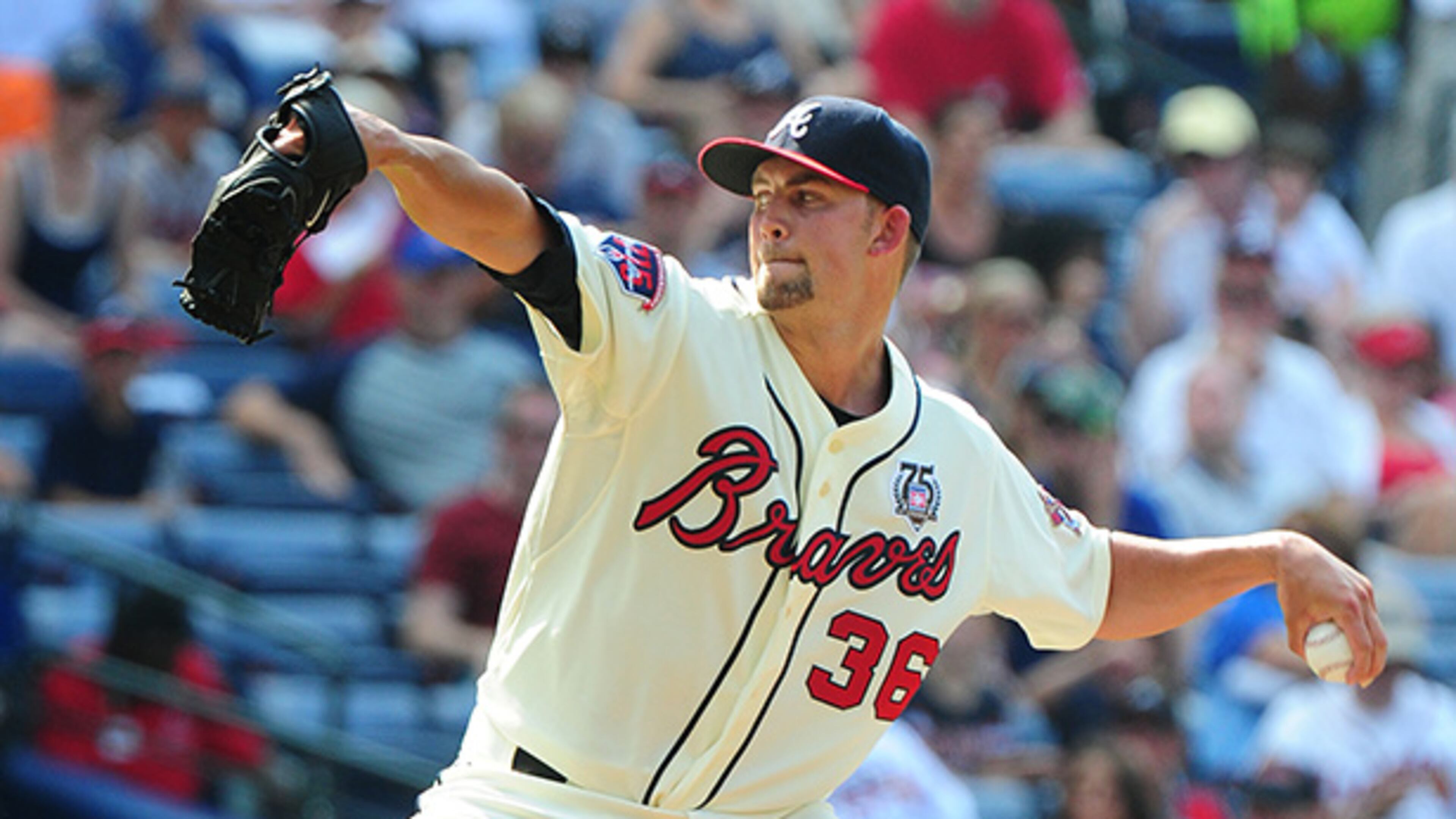 Braves starter Mike Minor allowed 3 runs off 8 hits in 6-2/3 innings against the San Diego Padres Sunday, July 27, 2014, at Turner Field in Atlanta.