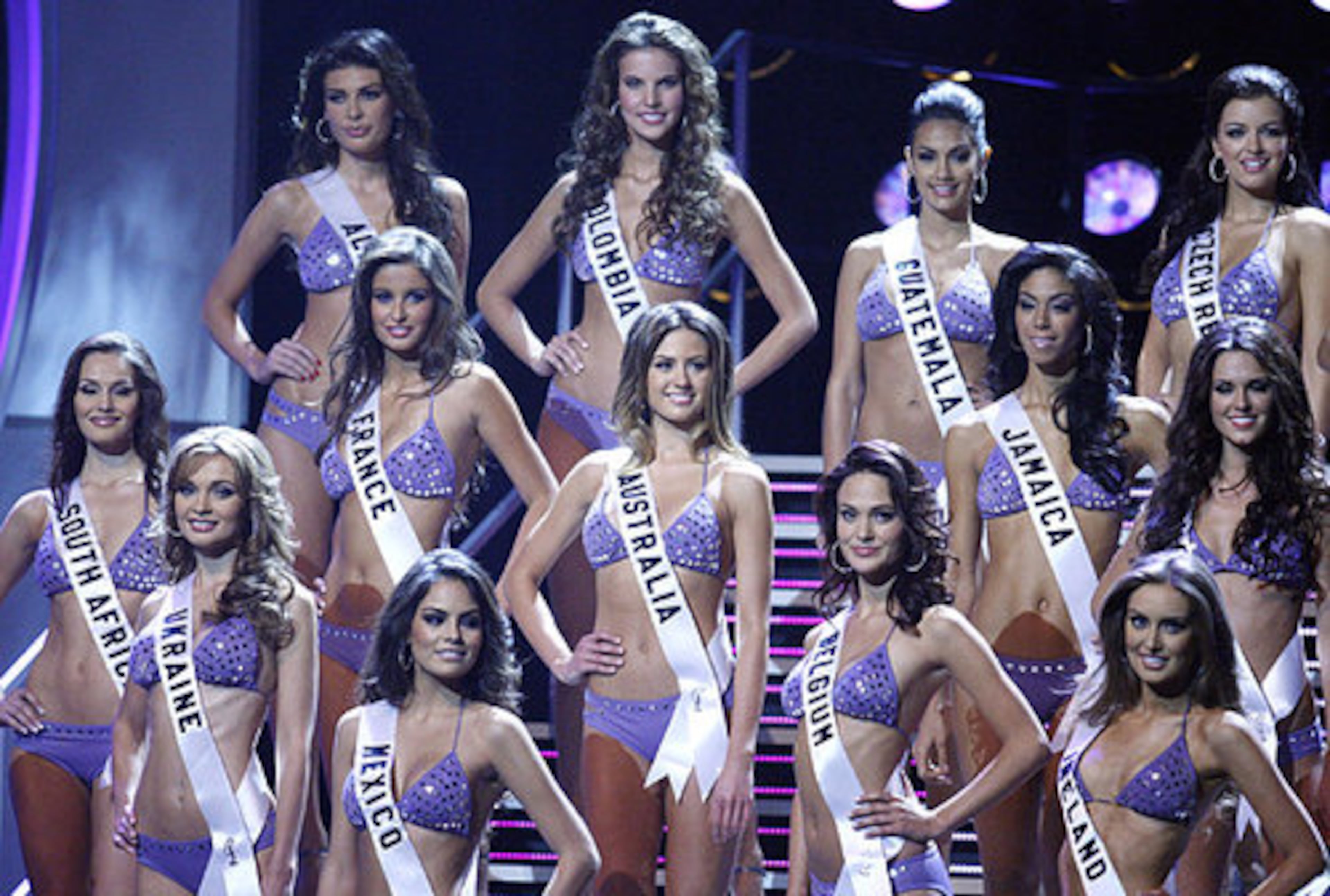 Contestants compete in the swimsuit competition.