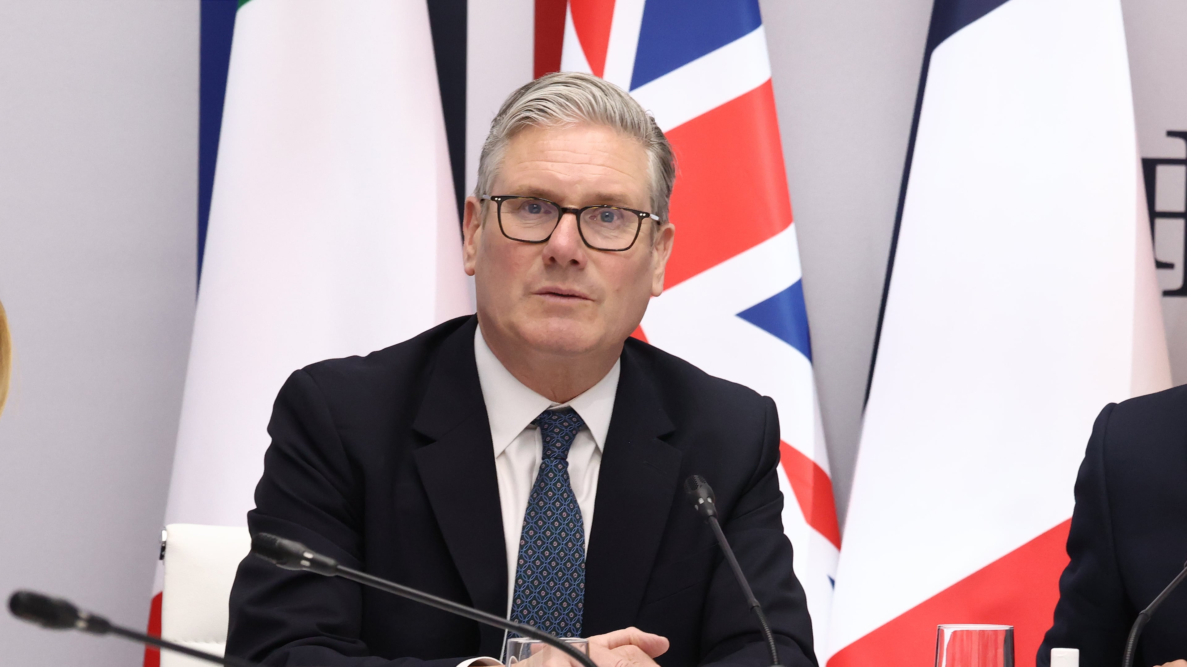 British Prime Minister Keir Starmer co-hosts a multinational virtual summit with French President Emmanuel Macron, not pictured, at the Elysee Presidential Palace in Paris, Friday April 17, 2026 (Tom Nicholson/Pool Photo via AP)