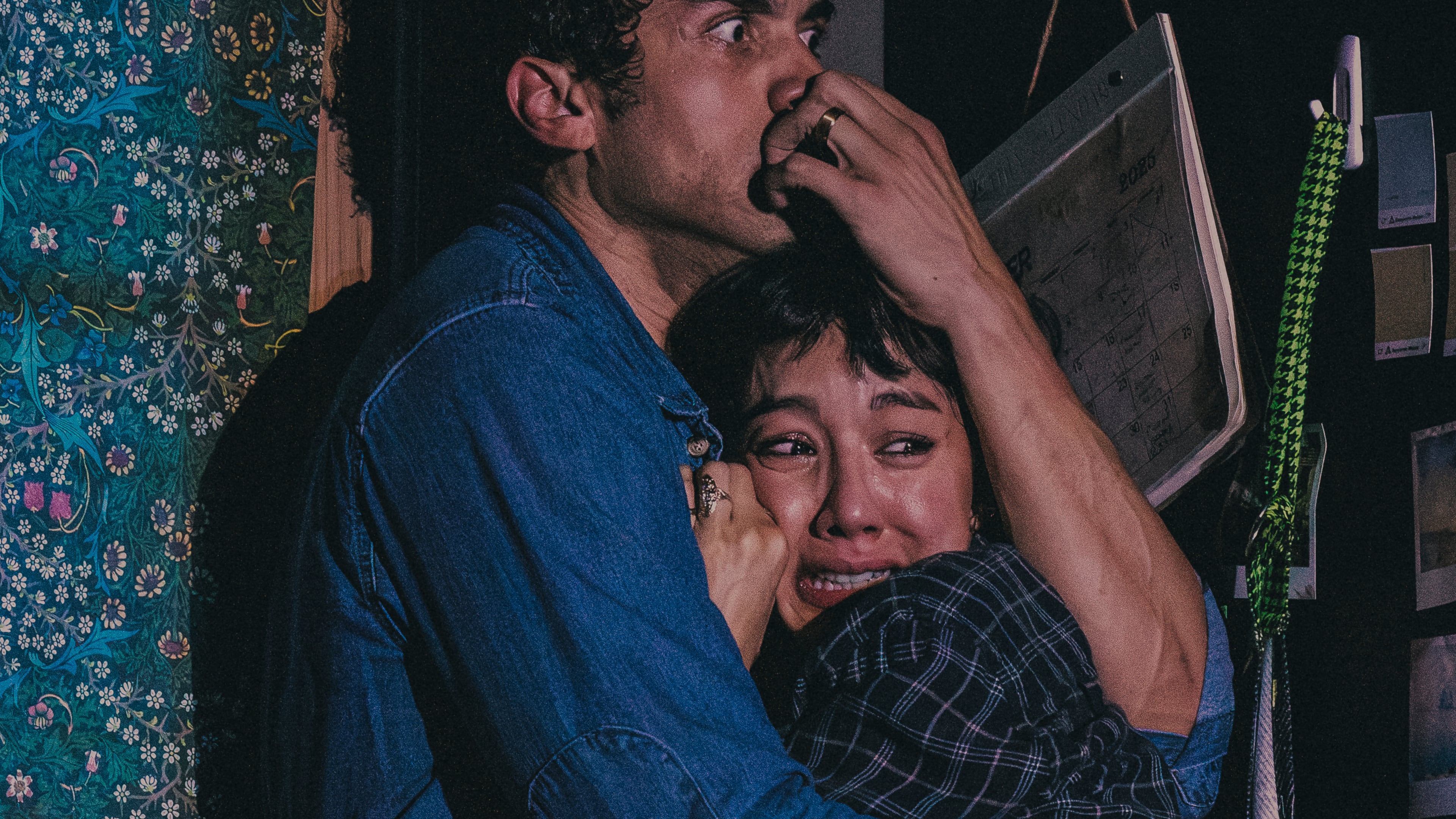 Travis A. Knight, left, and Cher Álvarez appear during a performance of the play "Paranormal Activity" in Boston on July 10, 2026. (Matthew Murphy via AP)