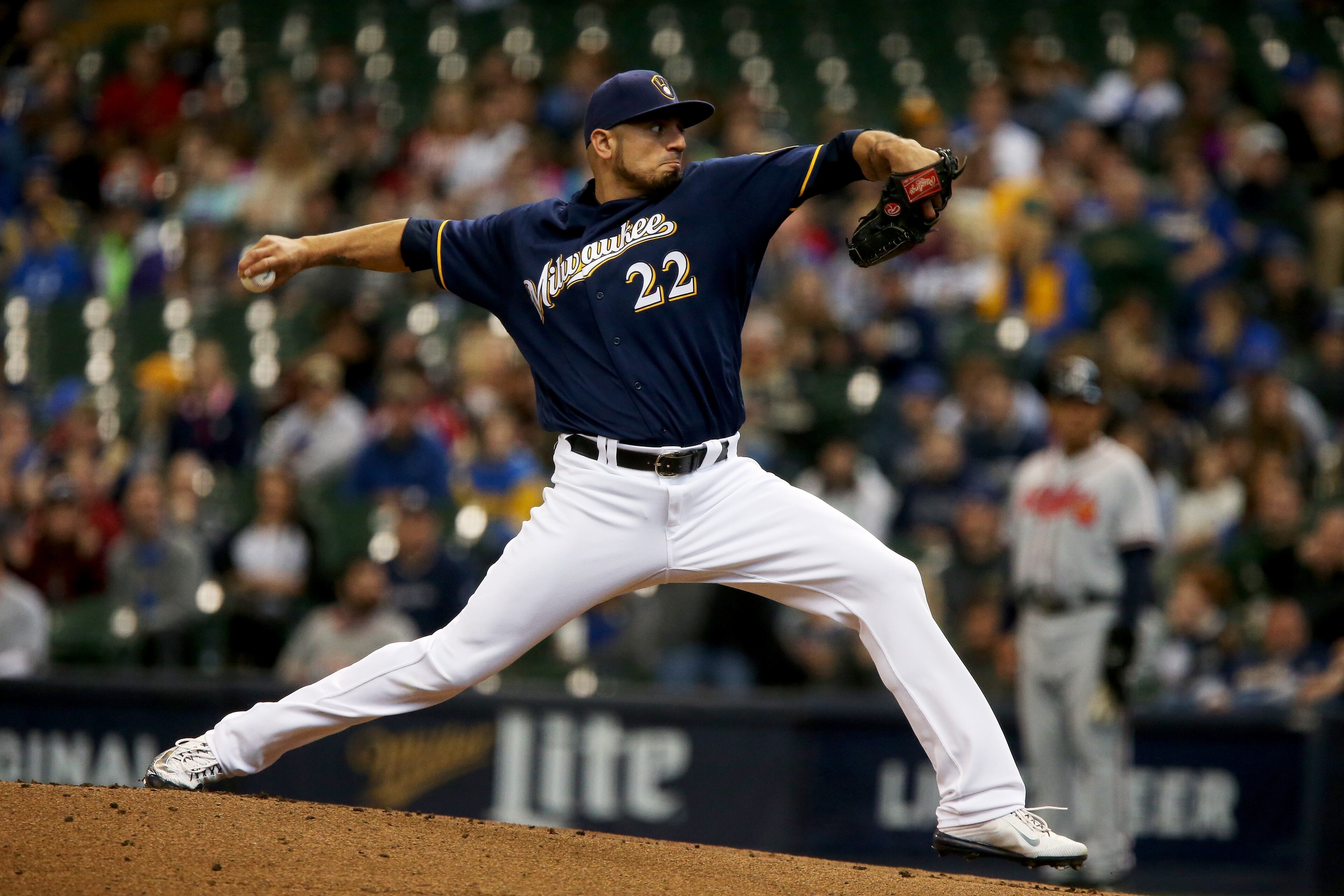 Brrewers starter Matt Garza delivers a pitch in the first inning.