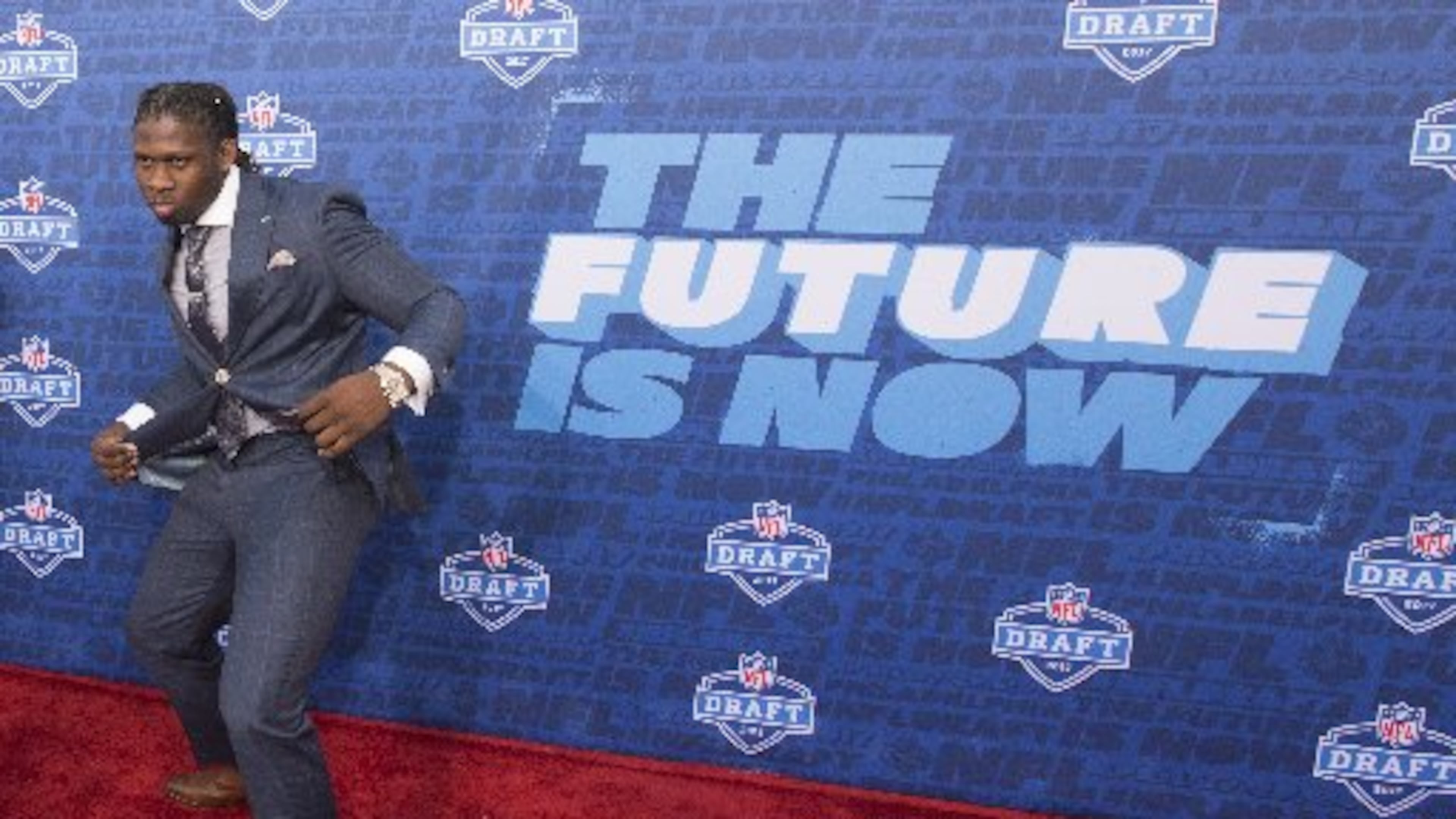 UCLA linebacker Takkarist McKinley before the Falcons selected him with the No. 26 draft pick. (Photo by Mitchell Leff/Getty Images)