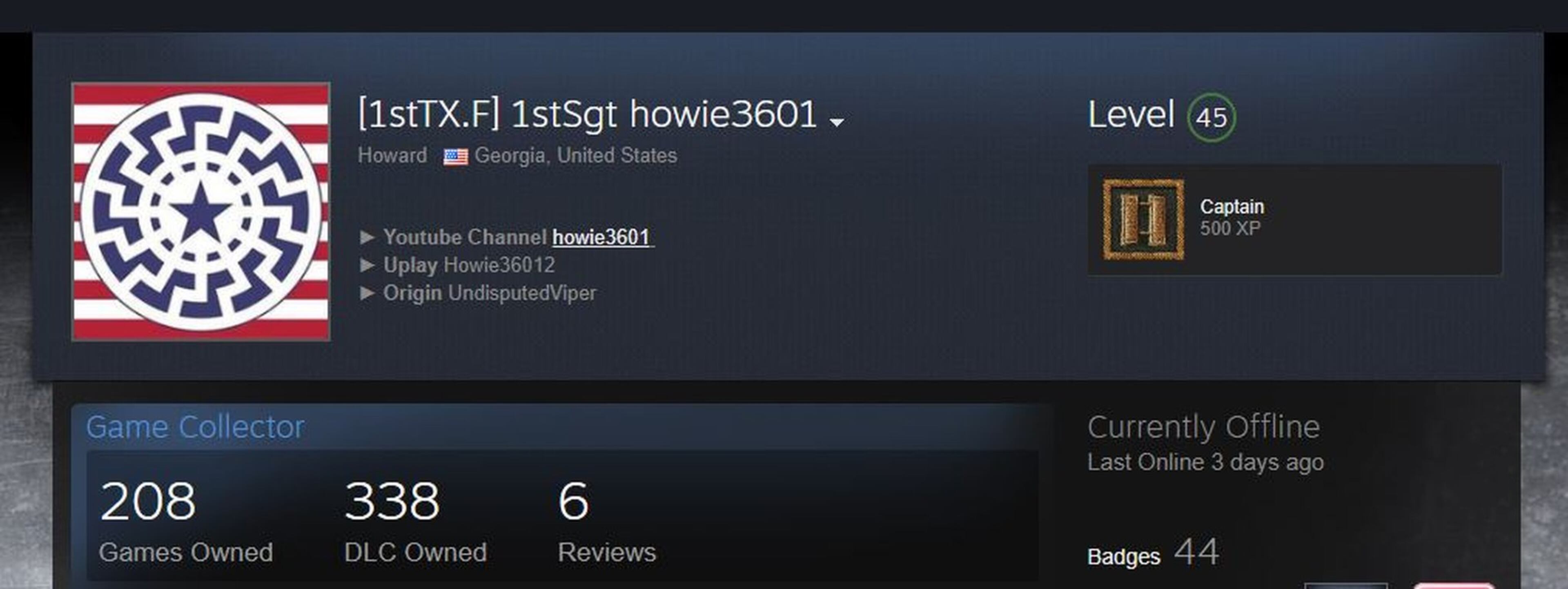 Former Spalding County Detention Officer Howard Costner’s profile on the online gaming platform Steam is a “black sun” design favored by neo-Nazis. He said he chose it because he was playing a war game involving the Waffen-SS.