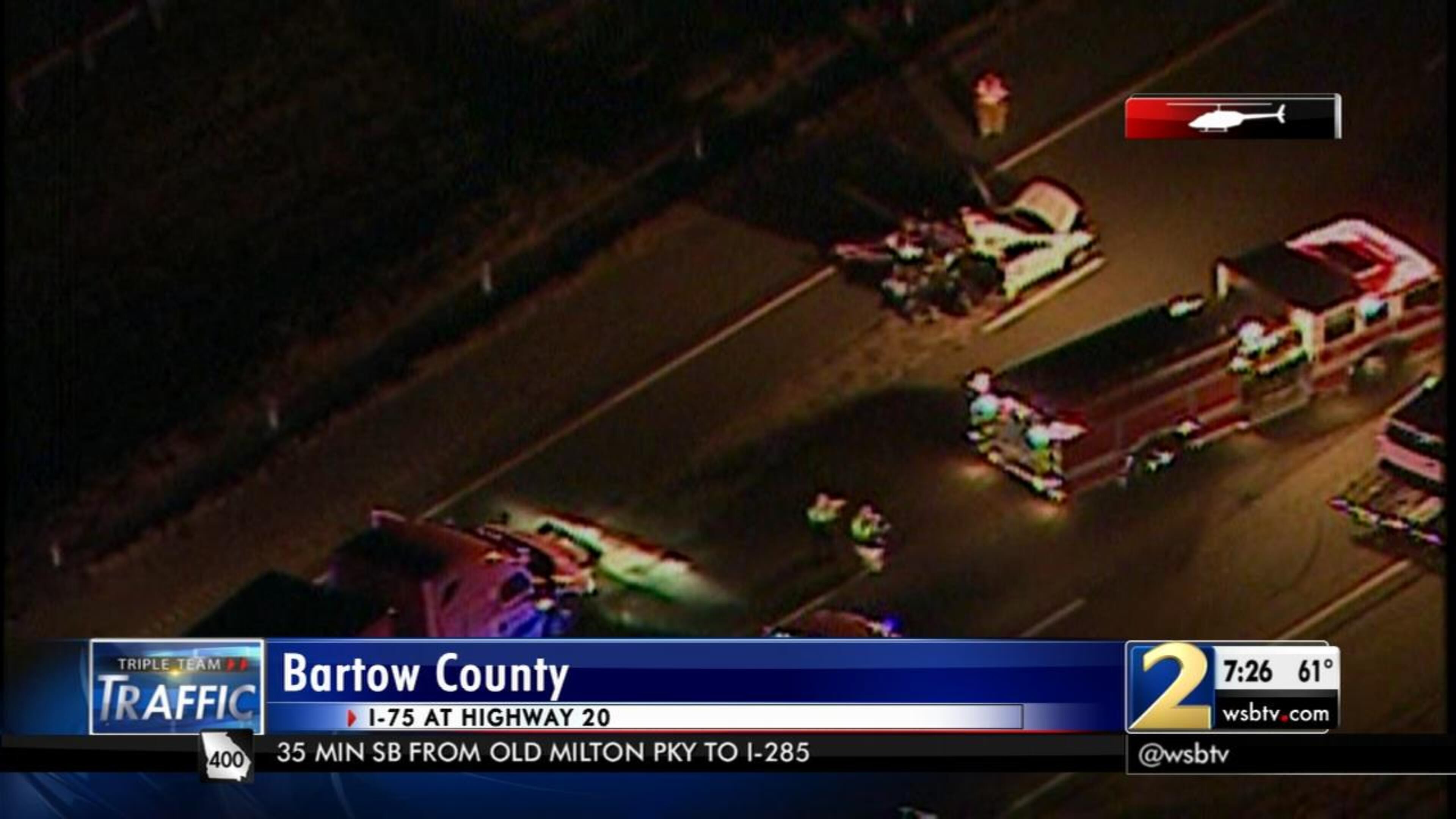 A fatal tractor-trailer crash causes delays on I-75 North in Bartow County. (Credit: Channel 2 Action News)