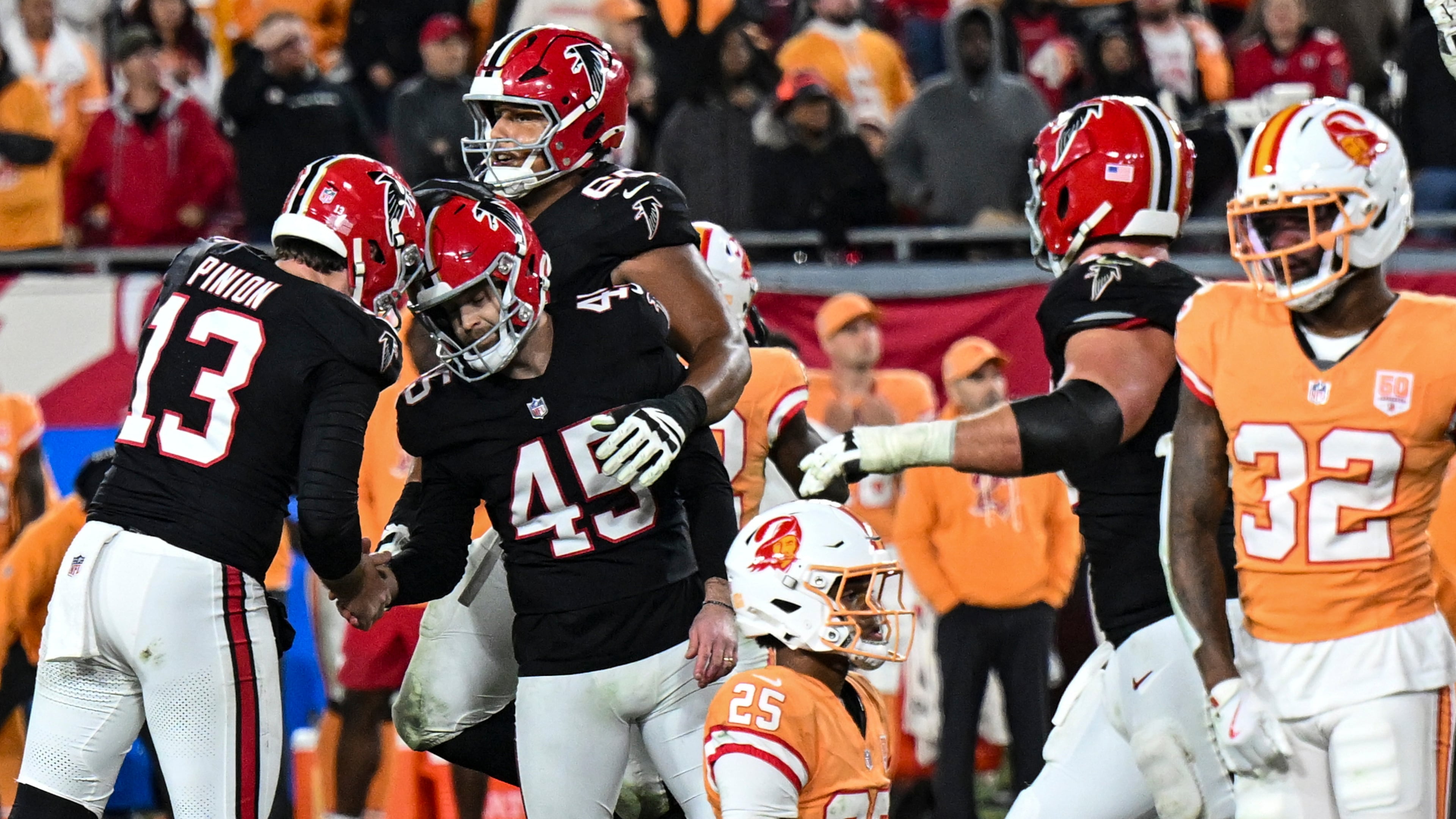 Atlanta Falcons place kicker Zane Gonzalez gave the Falcons a 29-28 lead as time expired, helping the Falcons overcome a double-digit deficit to the Buccaneers in addition to a franchise-record 19 penalties. (Jason Behnken/AP)