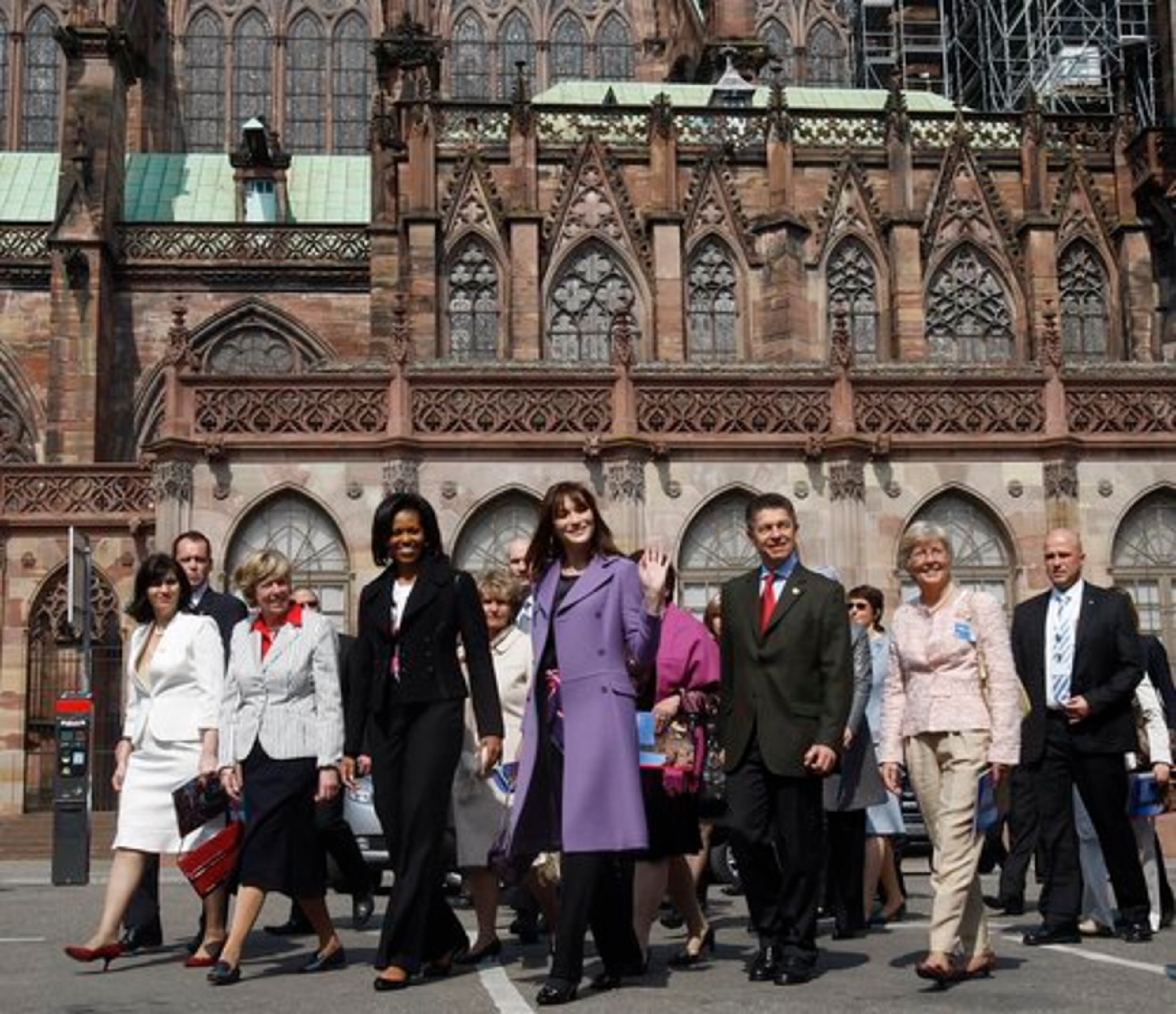Obama's G-20 couture, heavy on Azzedine Alaia, including this double-breasted black jacket with leather detailing at the seams, and up-and-coming American designers, won mostly positive reviews from Europeans and sets off a designer duel when critical comments from Oscar de la Renta were picked up in the press. Score another point for Obama when the designer later apologized on girlie gabfest "The View."