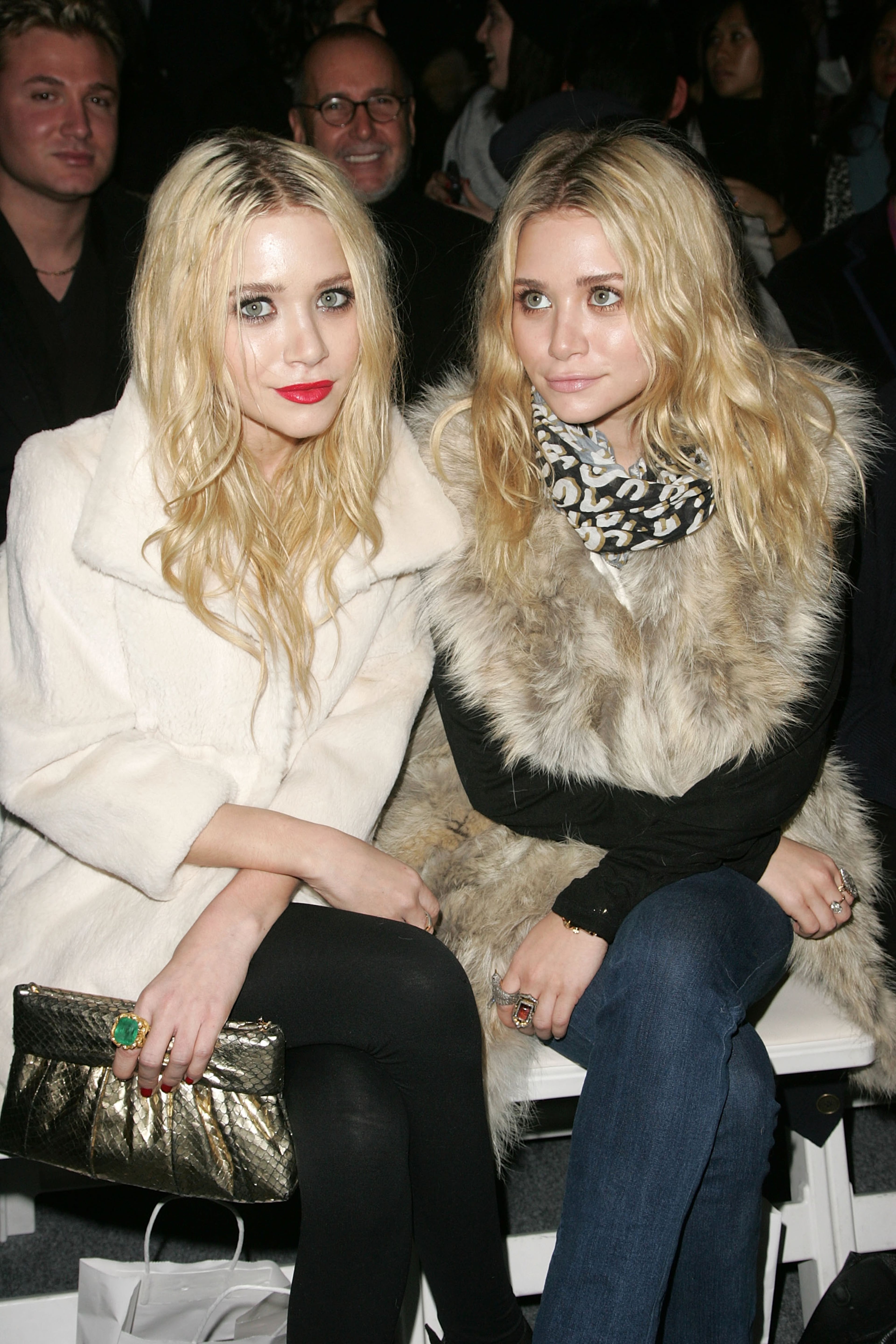 Mary-Kate and Ashley Olsen attend the Jenni Kayne Fall 2007 fashion show during Mercedes-Benz Fashion Week at The Salon in Bryant Park February 7, 2007 in New York City. (Photo by Peter Kramer/Getty Images for IMG)