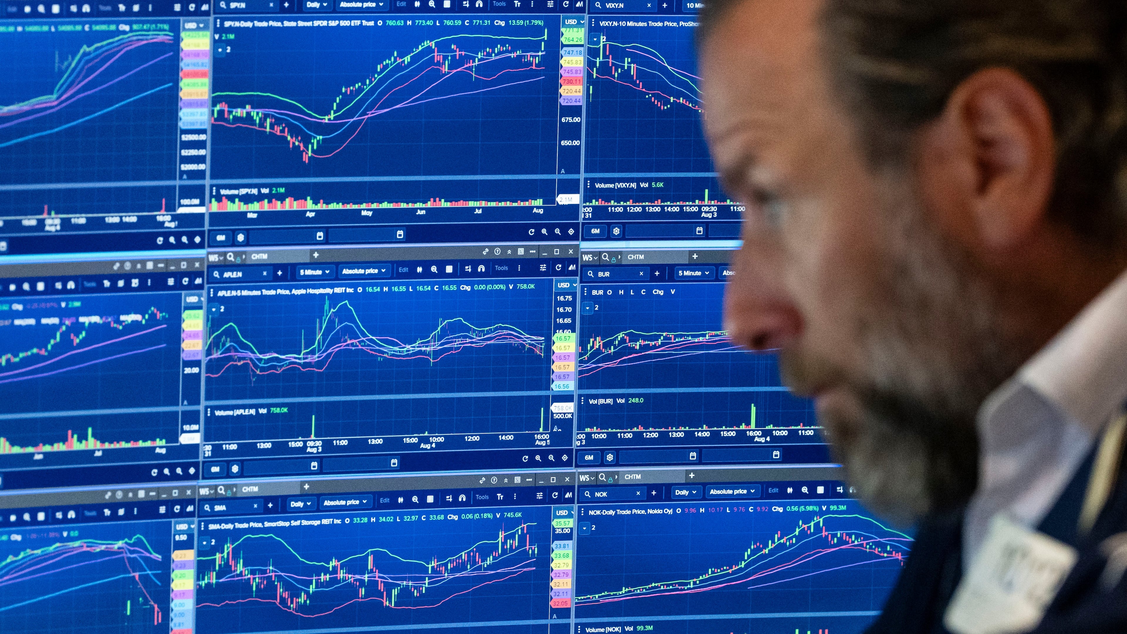 Specialist Michael Pistillo works on the floor of the New York Stock Exchange, Wednesday, Aug.. 5, 2026, in New York. (AP Photo/Yuki Iwamura)