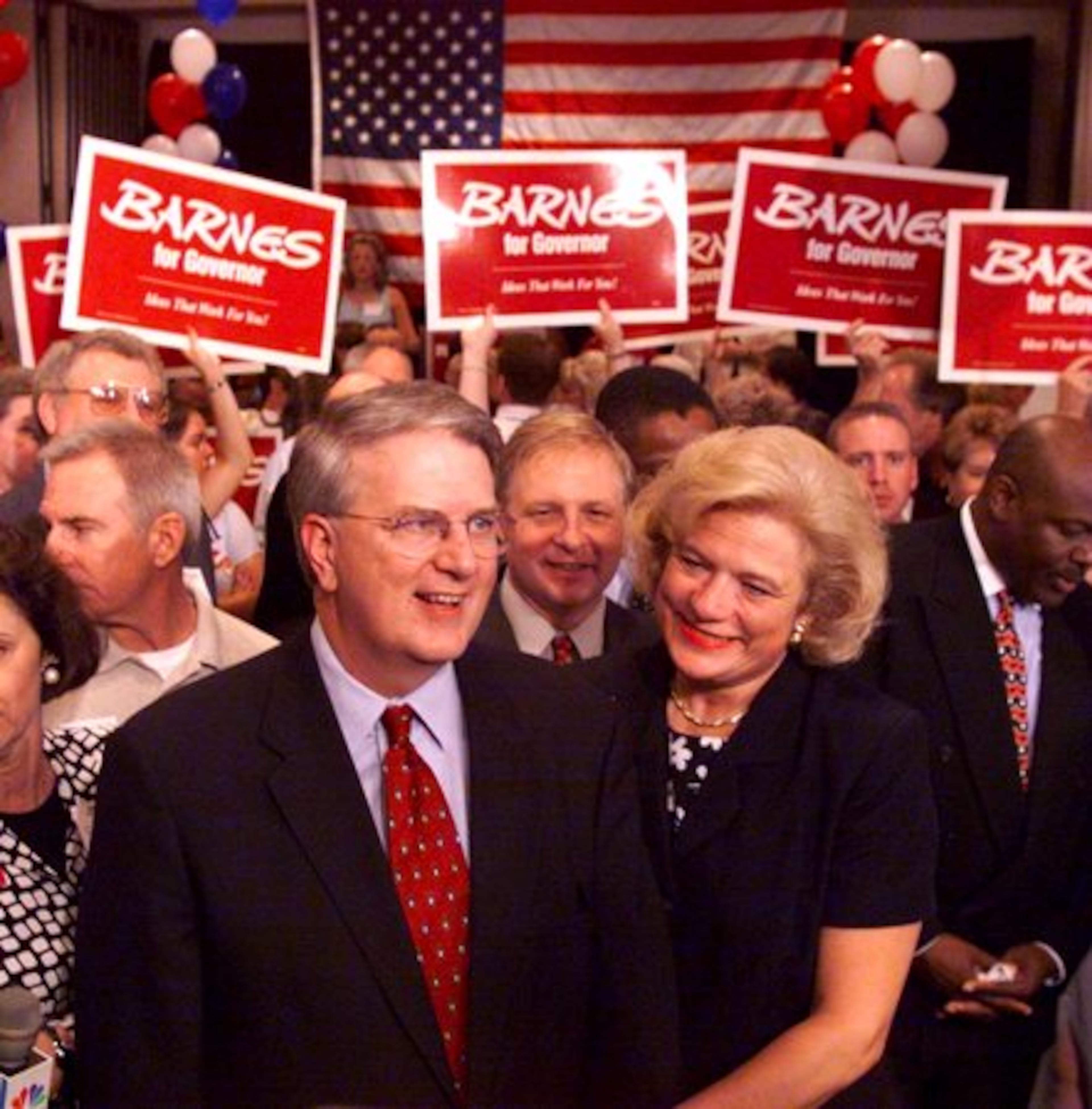 Former Gov. Roy Barnes and his wife, Marie, await election results to come in. He won in 1999 and served one term. (AJC file)