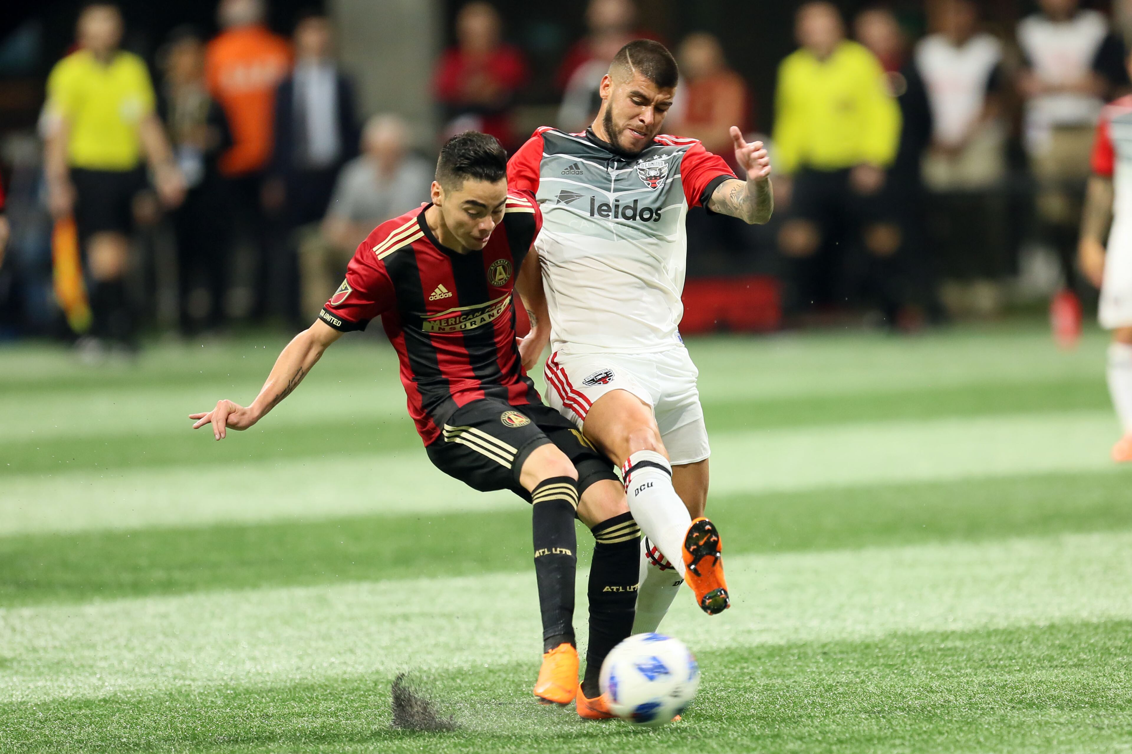 March 11, 2018. Atlanta United midfielder Miguel Almiron takes a shoot during the second half at Mercedes-Benz stadium, Almiron was name best player of the match on March 11, 2018 in Atlanta Ga..