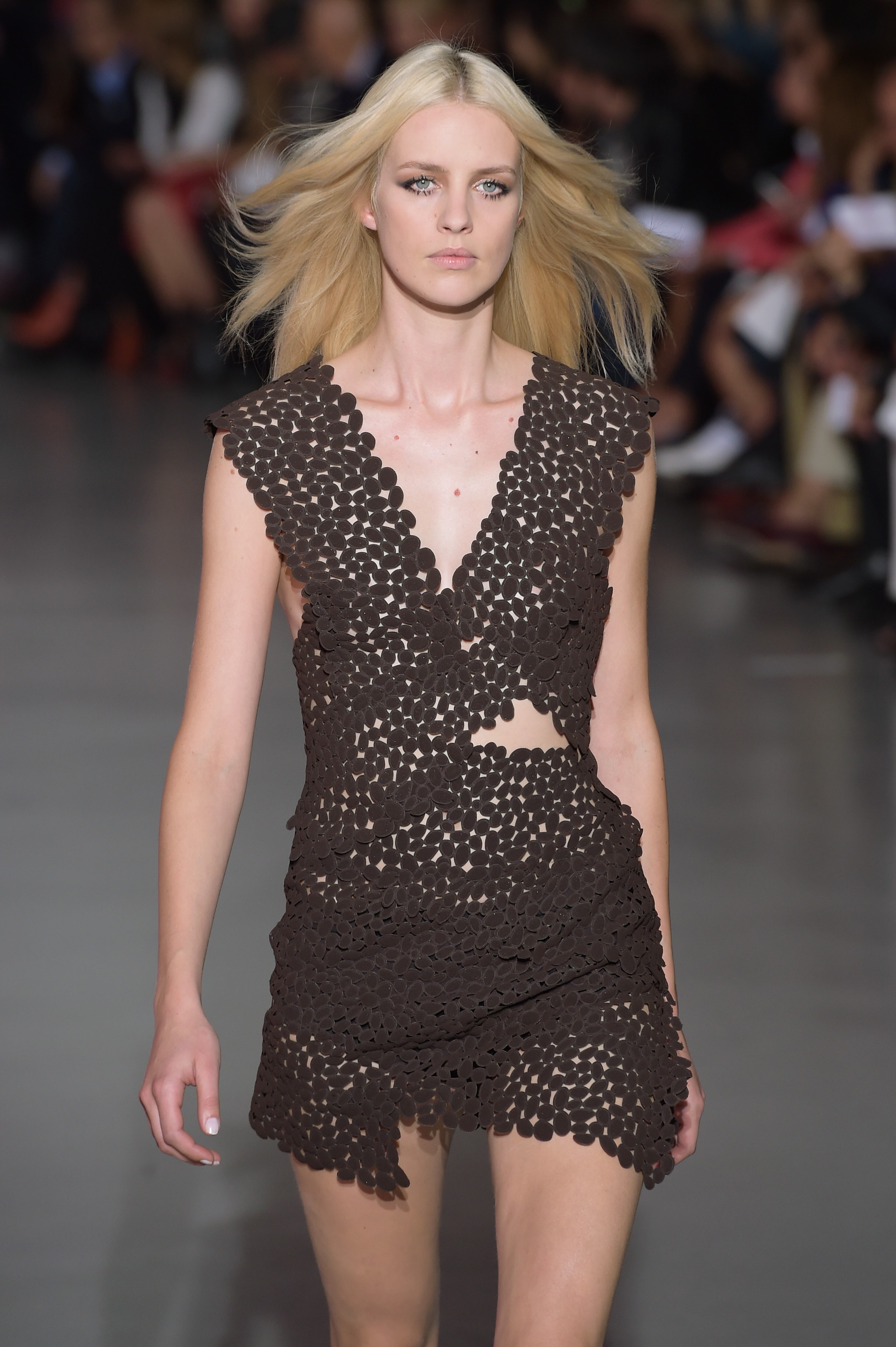 ASYMMETRICAL HEMS: A model walks the runway during the Costume National show as part of Milan Fashion Week Womenswear Spring/Summer 2015 on September 18, 2014 in Milan, Italy. (Photo by Pier Marco Tacca/Getty Images)