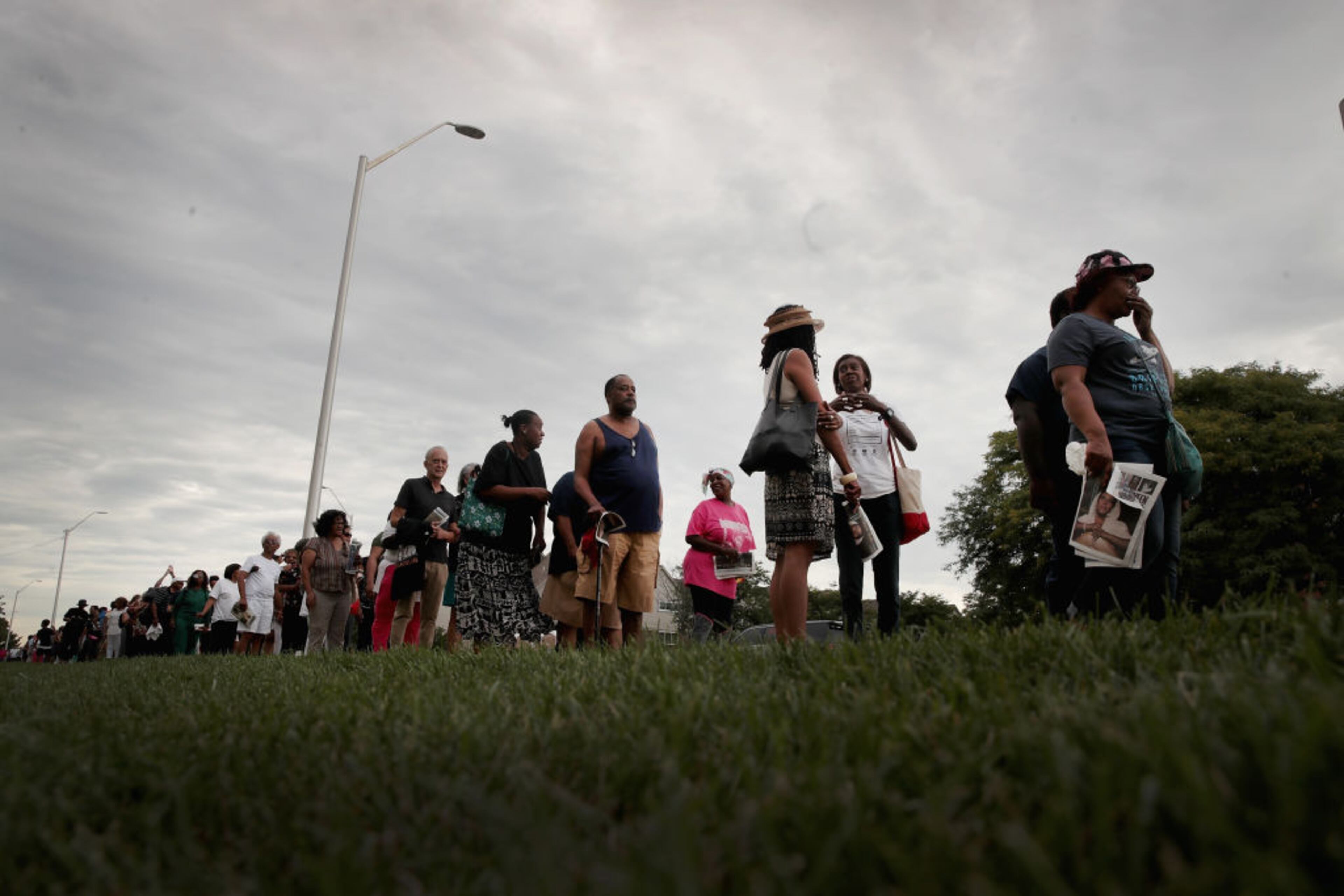 DETROIT, MI - AUGUST 29: Fans of Aretha Franklin attend a viewing for the soul music legend at the Charles H. Wright Museum of African-American History on August 29, 2018 in Detroit, Michigan. Franklin's funeral will be held Friday at Greater Grace Temple. (Photo by Scott Olson/Getty Images)