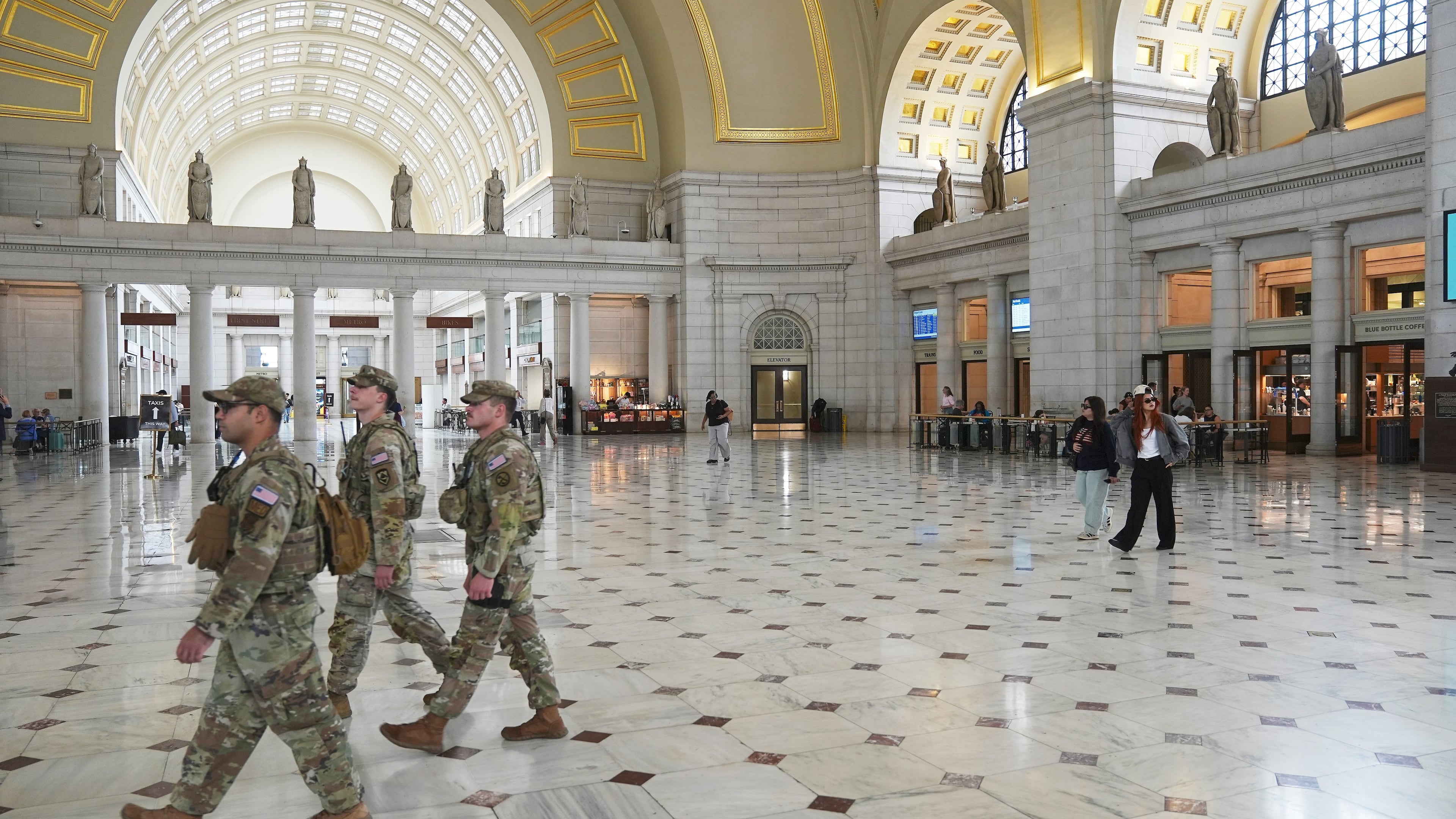 FILE - Members of the National Guard walking in the lobby of Union Station in Washington, May 27, 2026. (AP Photo/Matt Rourke, file)