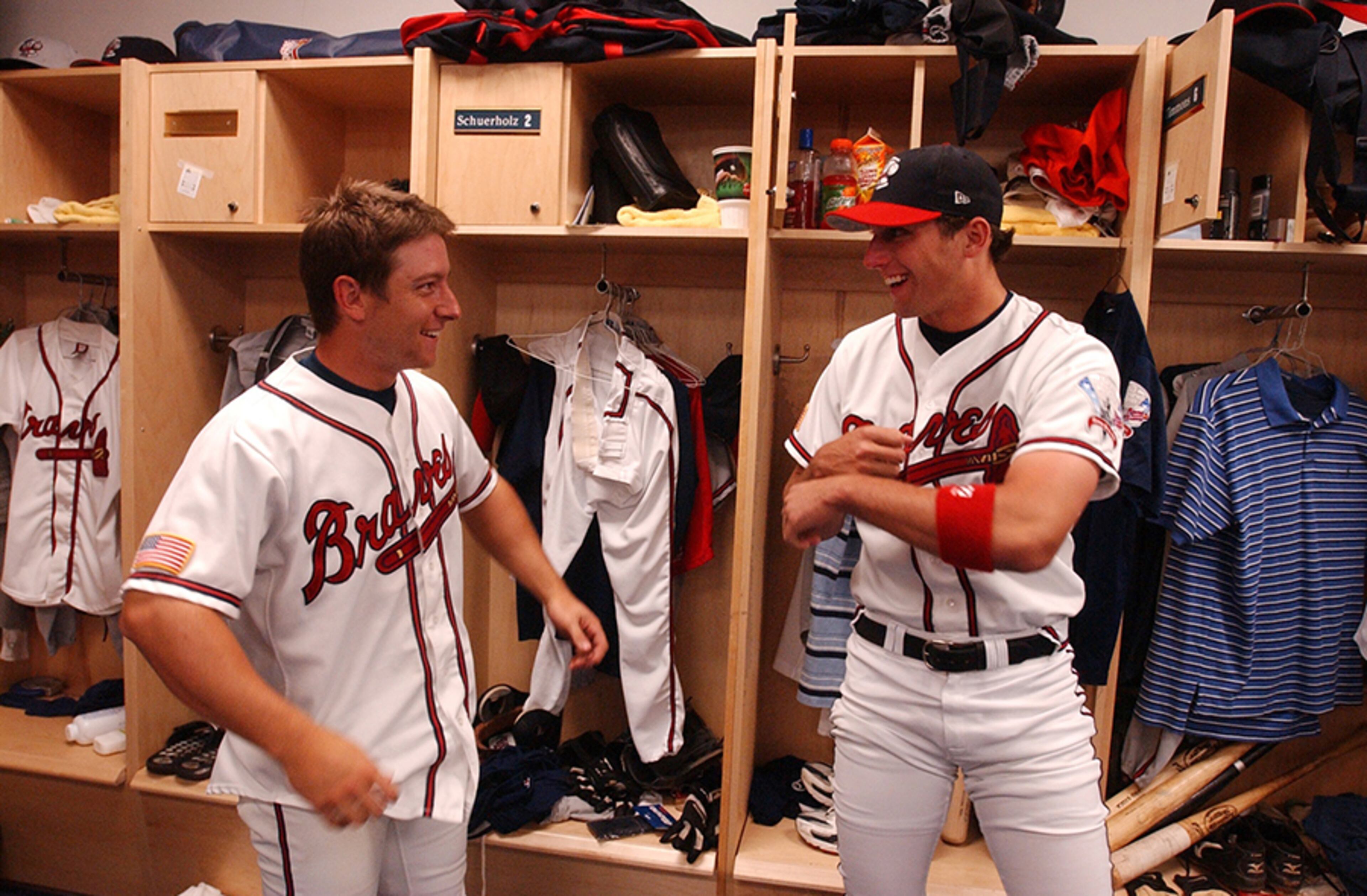 Jonathan Schuerholz was drafted in 2002, the same year as outfielder Jeff Francoeur (right), a teammate with the Rome Braves. Also drafted Brian McCann in the same draft. Schuerholz played in 135 games, batting .251 with Single A club.