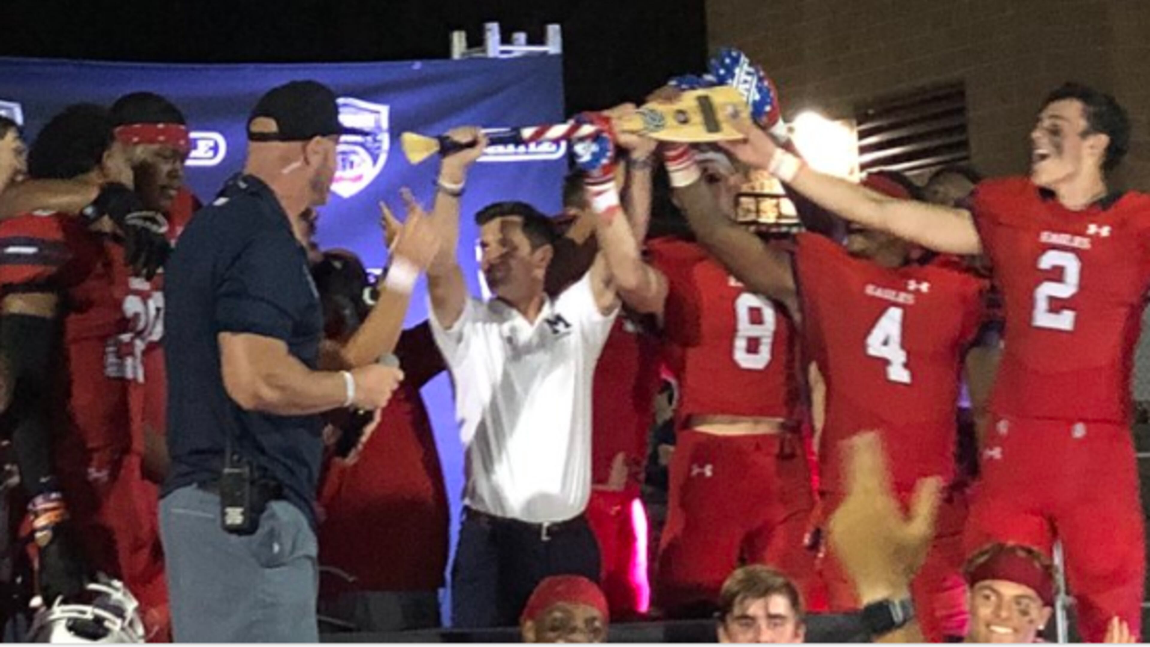 Milton celebrates its victory Friday night over nationallly ranked Cardinal Gibbons of Fort Lauderdale, Fla.