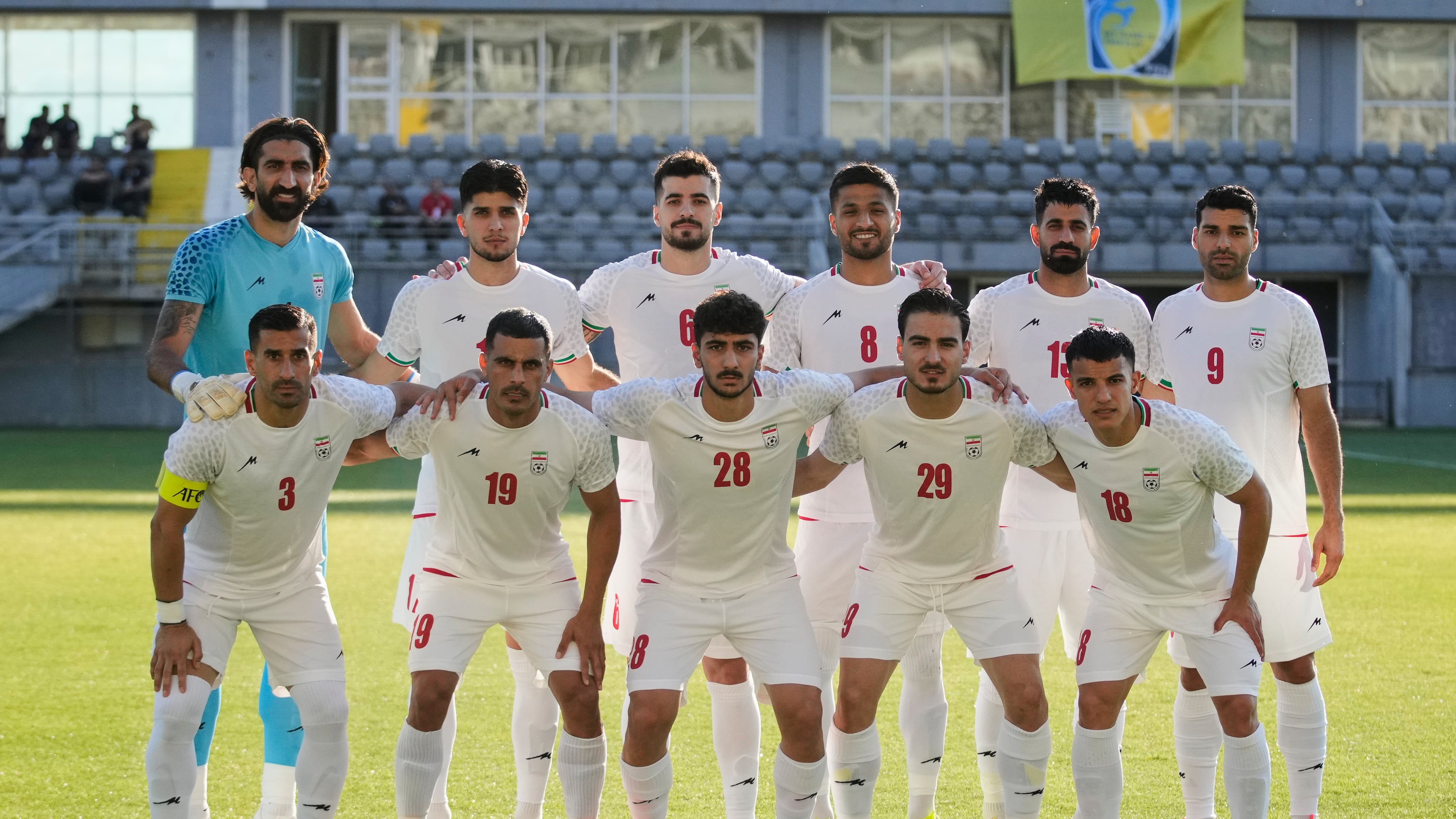 Iran's players pose for photographers prior to a friendly soccer match between Iran and Gambia, in Antalya, southern Turkey, Friday, May 29, 2026. (AP Photo/Khalil Hamra)
