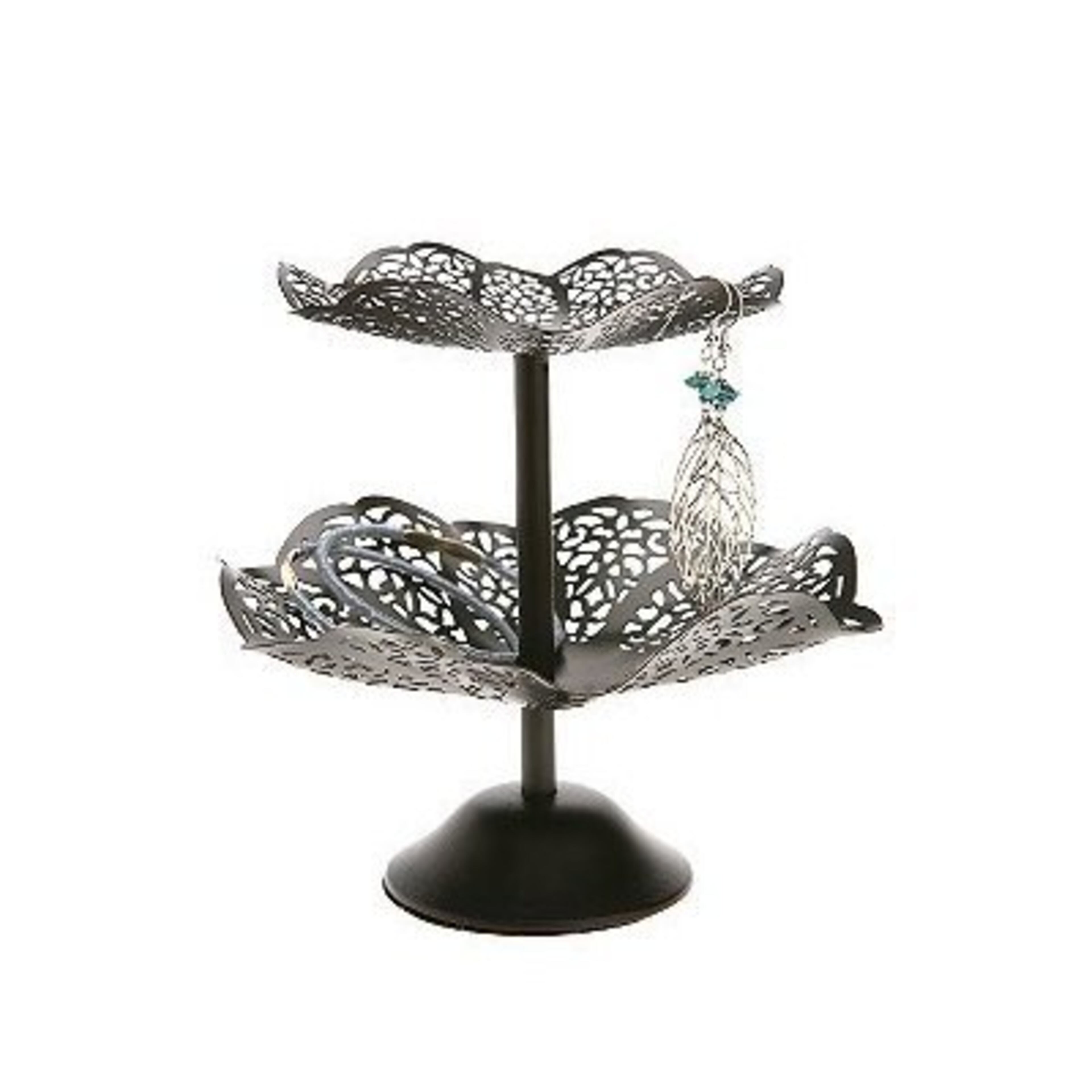 Lace Jewelry Pedestal, $18.Perfect perch for all the little things! Hang earrings from the cutouts and stack rings, necklaces or bracelets in its two-tiered concave top. Or, if you're not into jewelry, use your pedestal to hold just about anything.