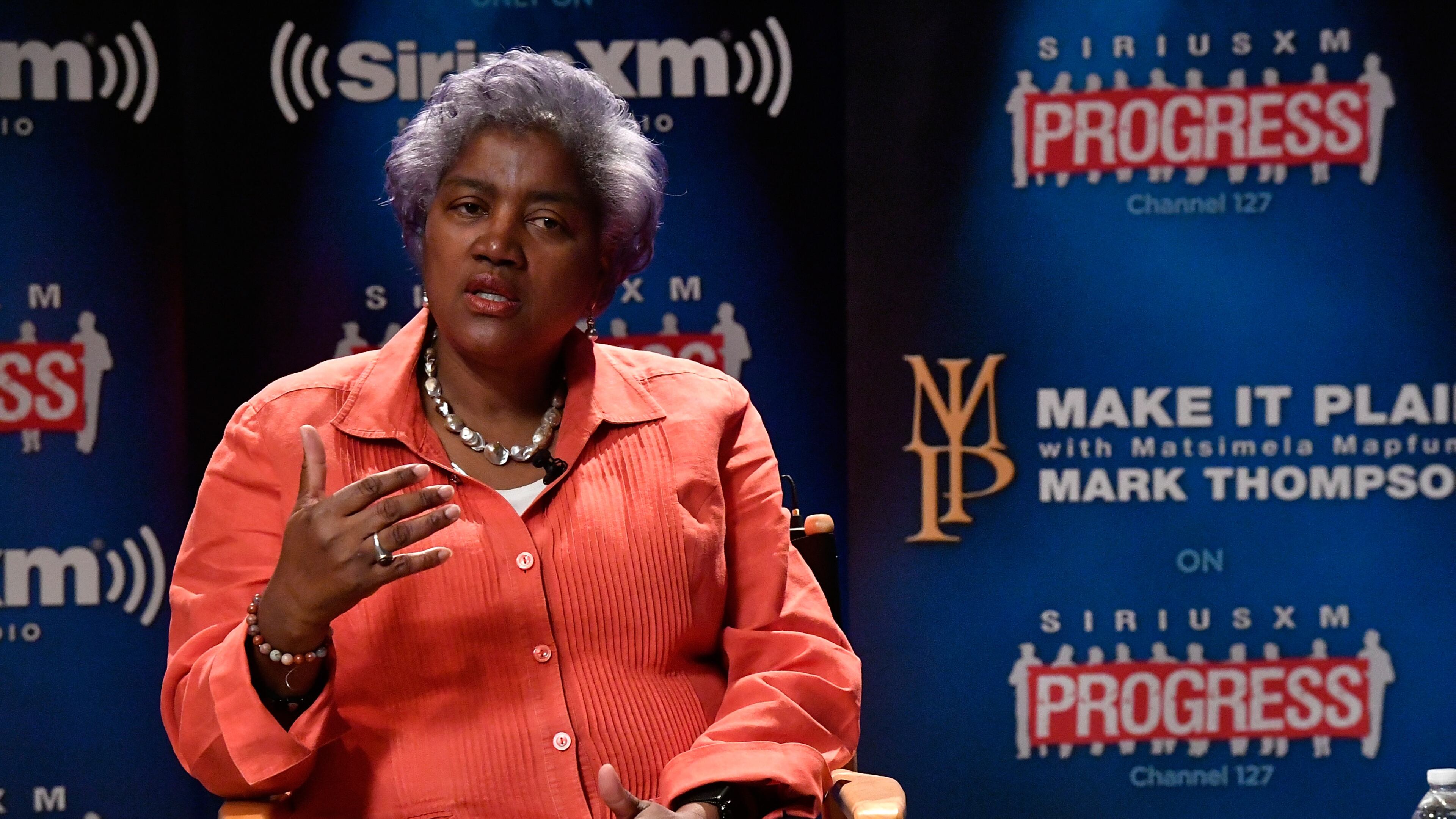 WASHINGTON, DC - OCTOBER 17: DNC Chair Donna Brazile speaks with host Mark Thompson (not pictured) during a 'Leading Ladies' discussion at SiriusXM studios on October 17, 2016 in Washington, DC. (Photo by Larry French/Getty Images for SiriusXM)