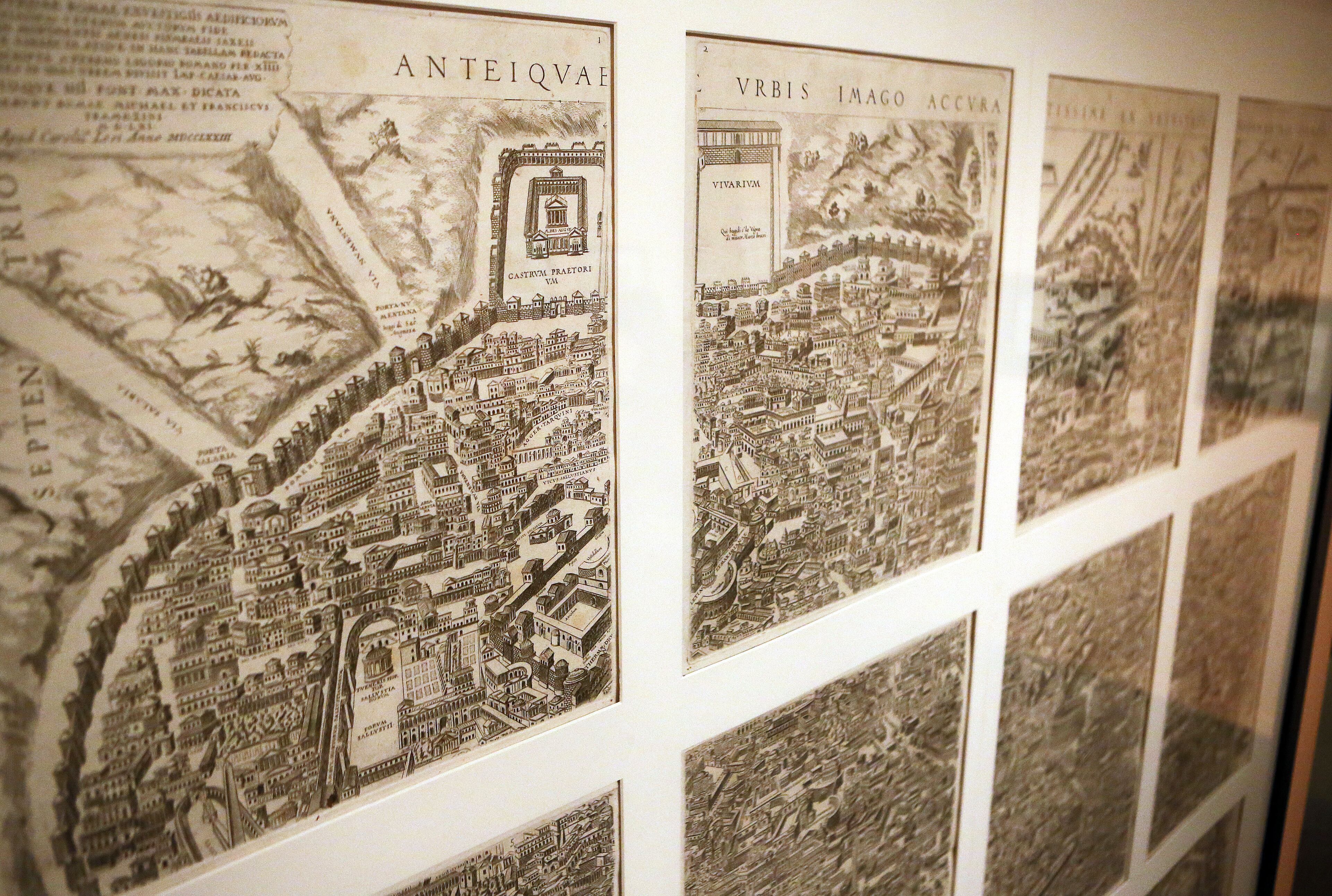 August 15, 2013-DECATUR: Several intricate panels make the Pirro Ligorio Antiquae Urbis Romae engraving of Rome around 1552 on the new exhibit "Renaissance and Baroque Image of Rome" at the Michael C. Carlos Museum at Emory University in Decatur on Thursday August 15th, 2013. PHIL SKINNER / PSKINNER@AJC.COM editor's note: CQ according to PR rep
