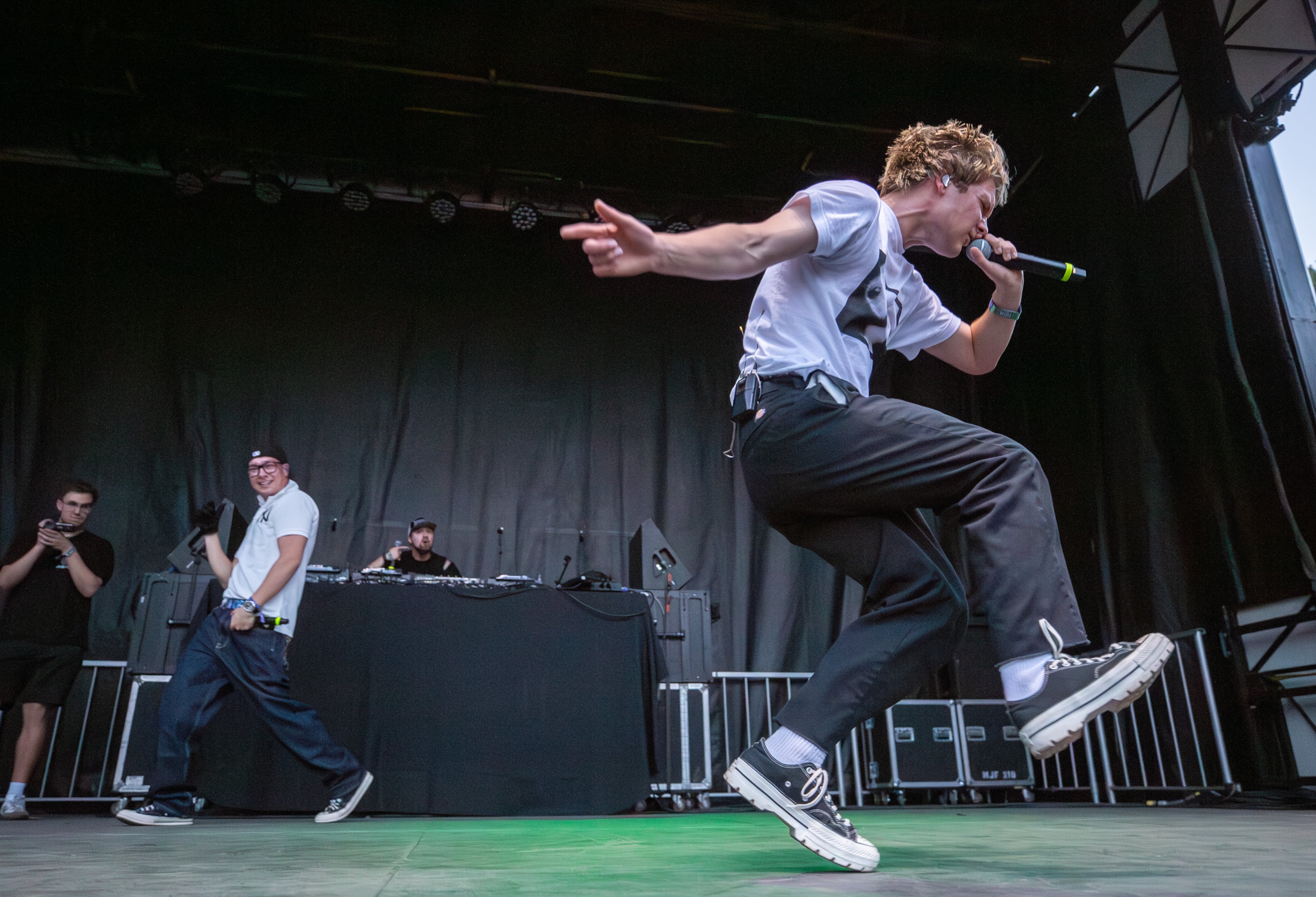 Joey Valence & Brae brought the party to the Criminal Records stage during the first day of Shaky Knees on Friday, Sept. 19, 2025, in Piedmont Park in Atlanta. (Ryan Fleisher for the AJC)