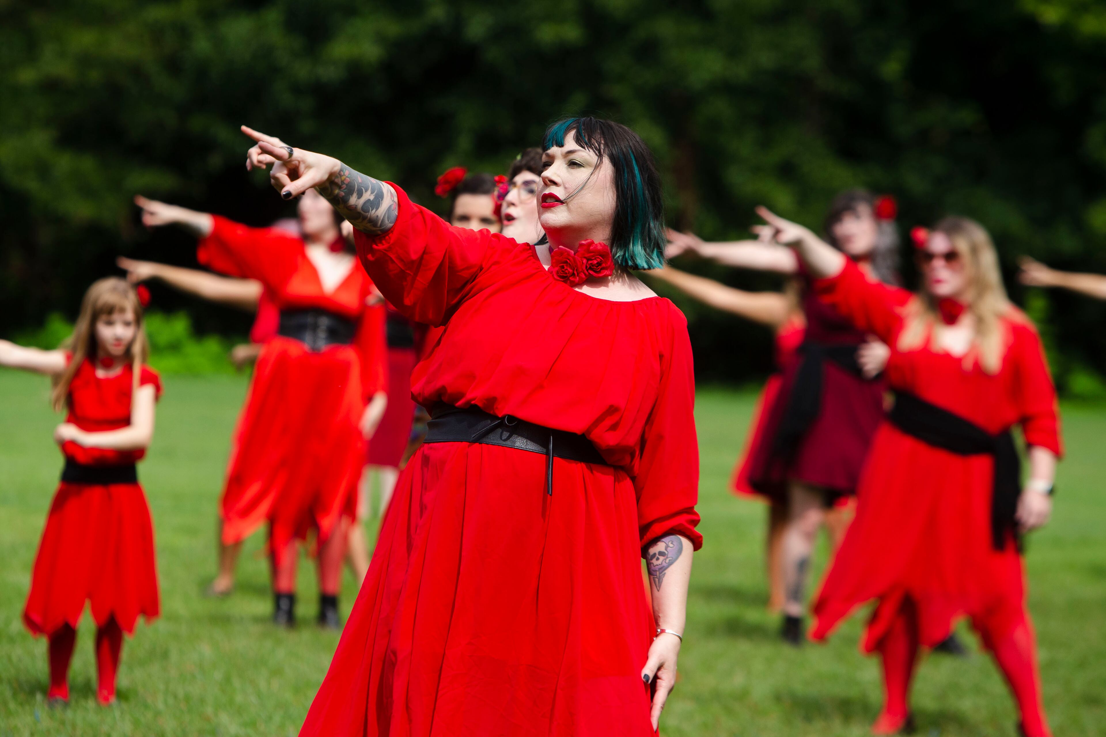Amanda Owens dances during a group dance to celebrate the seventh annual international "Most Wuthering Heights Day Ever," on Saturday, July 30, 2022, in Candler Park in Atlanta. The event celebrates Kate Bush's 1978 song "Wuthering Heights" with events in more than 40 cities around the world. CHRISTINA MATACOTTA FOR THE ATLANTA JOURNAL-CONSTITUTION