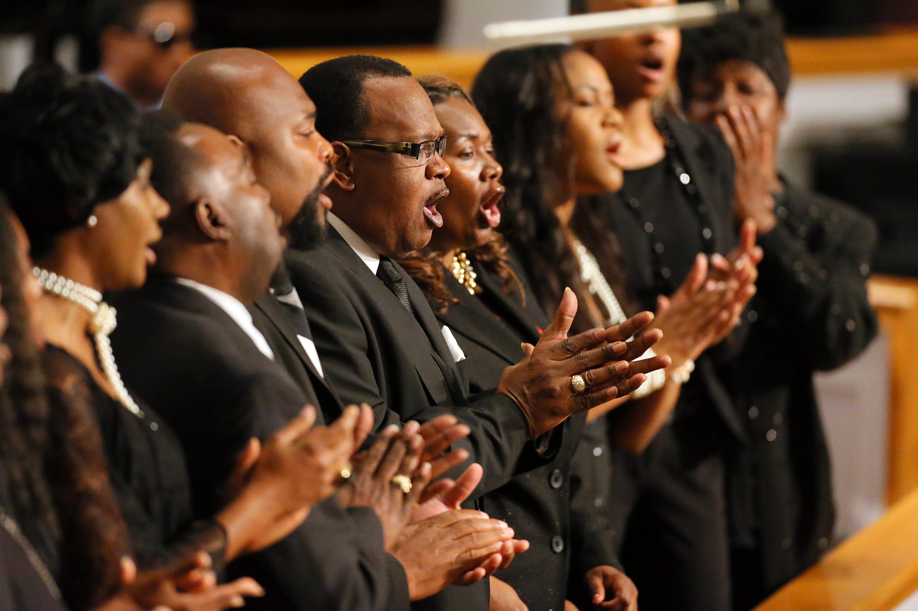 The Jackson Memorial Baptist Church choir closes with a special selection during the funeral.