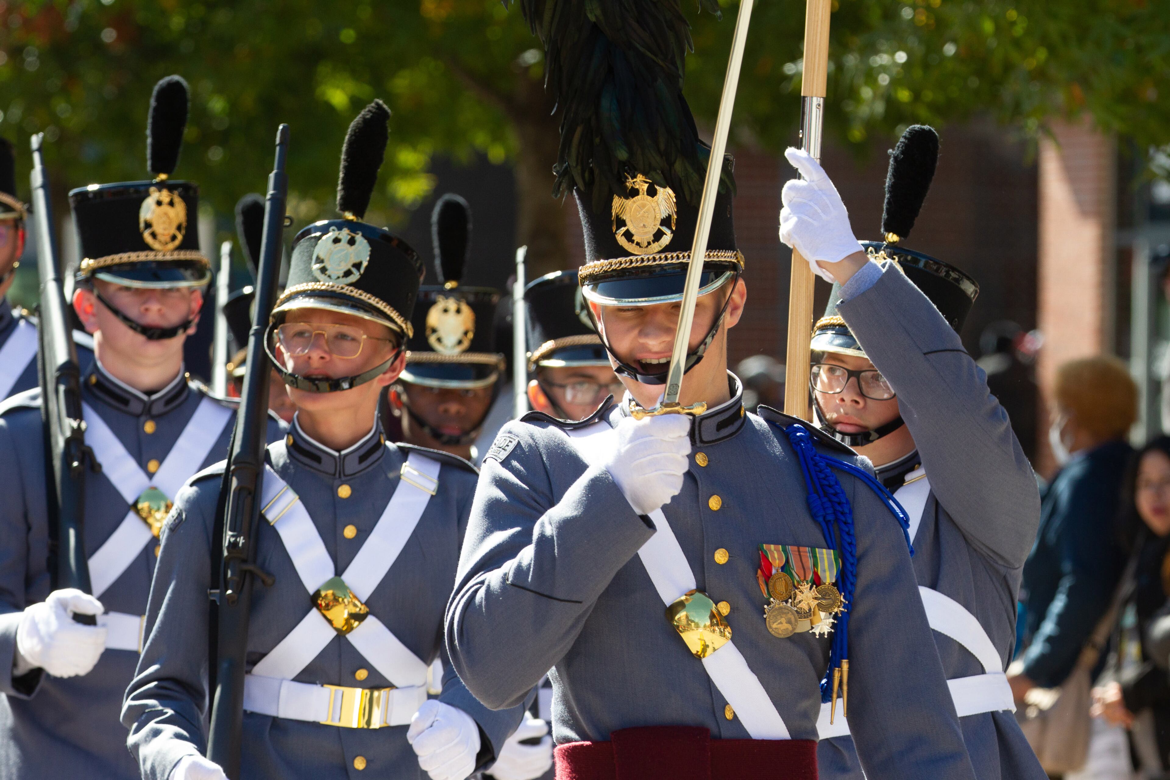 Riverside Military Academy marches by the judges during the 40th annual Georgia Veterans Day Parade at The Battery in Cobb County on Saturday, November 6, 2021. (Photo: Steve Schaefer for The Atlanta Journal-Constitution)