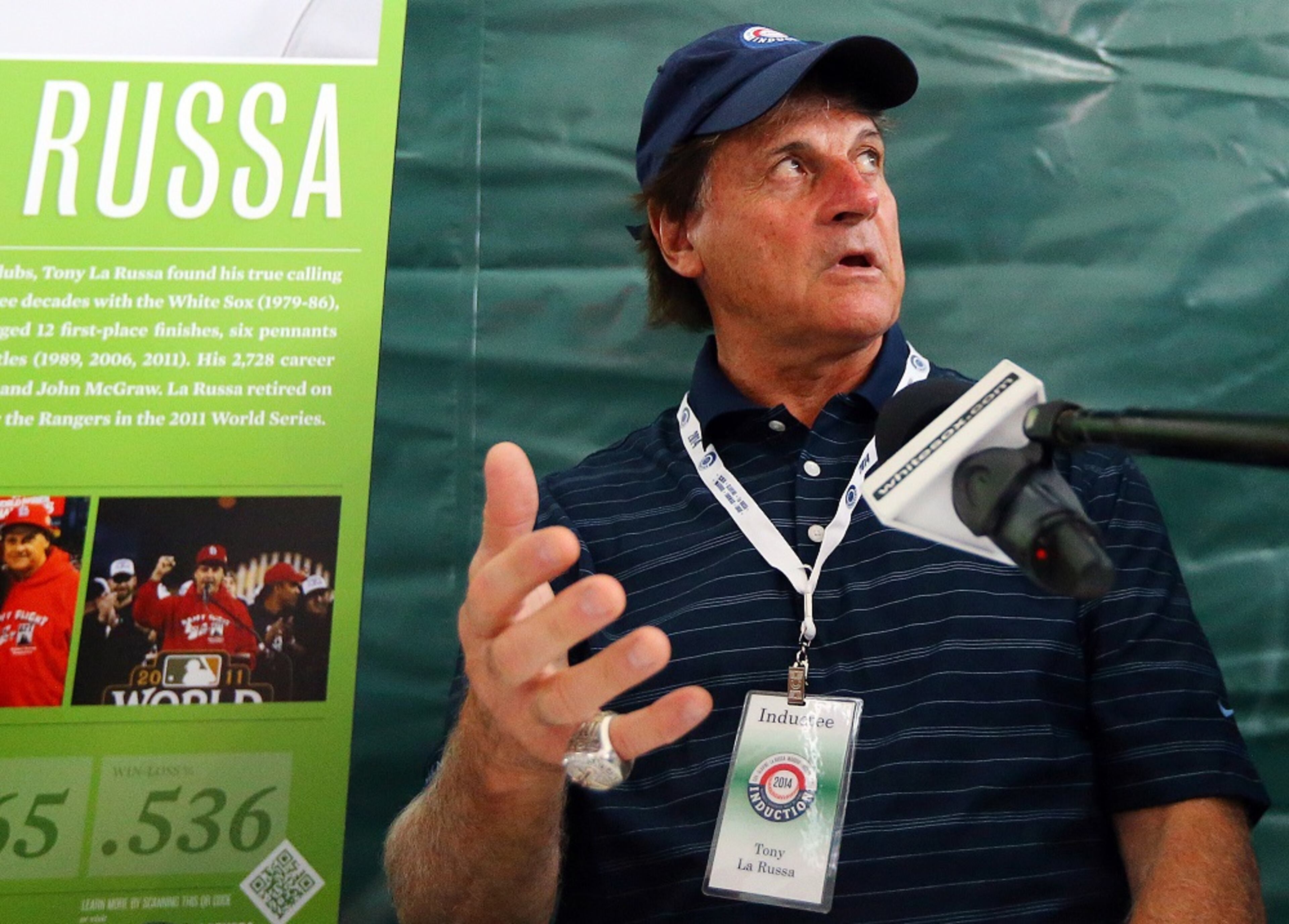 Tony La Russa answers questions during the electees press conference.