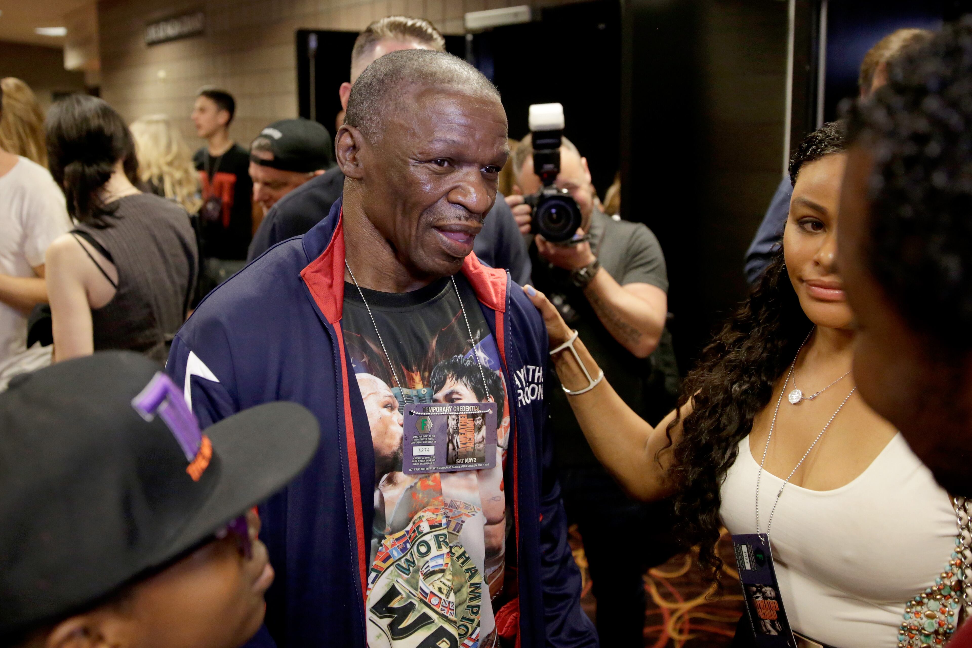 LAS VEGAS, NV - MAY 01: Trainer Floyd Mayweather Sr. leaves the official weigh-in on May 1, 2015 at MGM Grand Garden Arena in Las Vegas, Nevada. Floyd Mayweather Jr. will face Manny Pacquiao in a welterweight unification bout on May 2, 2015 in Las Vegas. (Photo by Jamie Squire/Getty Images)