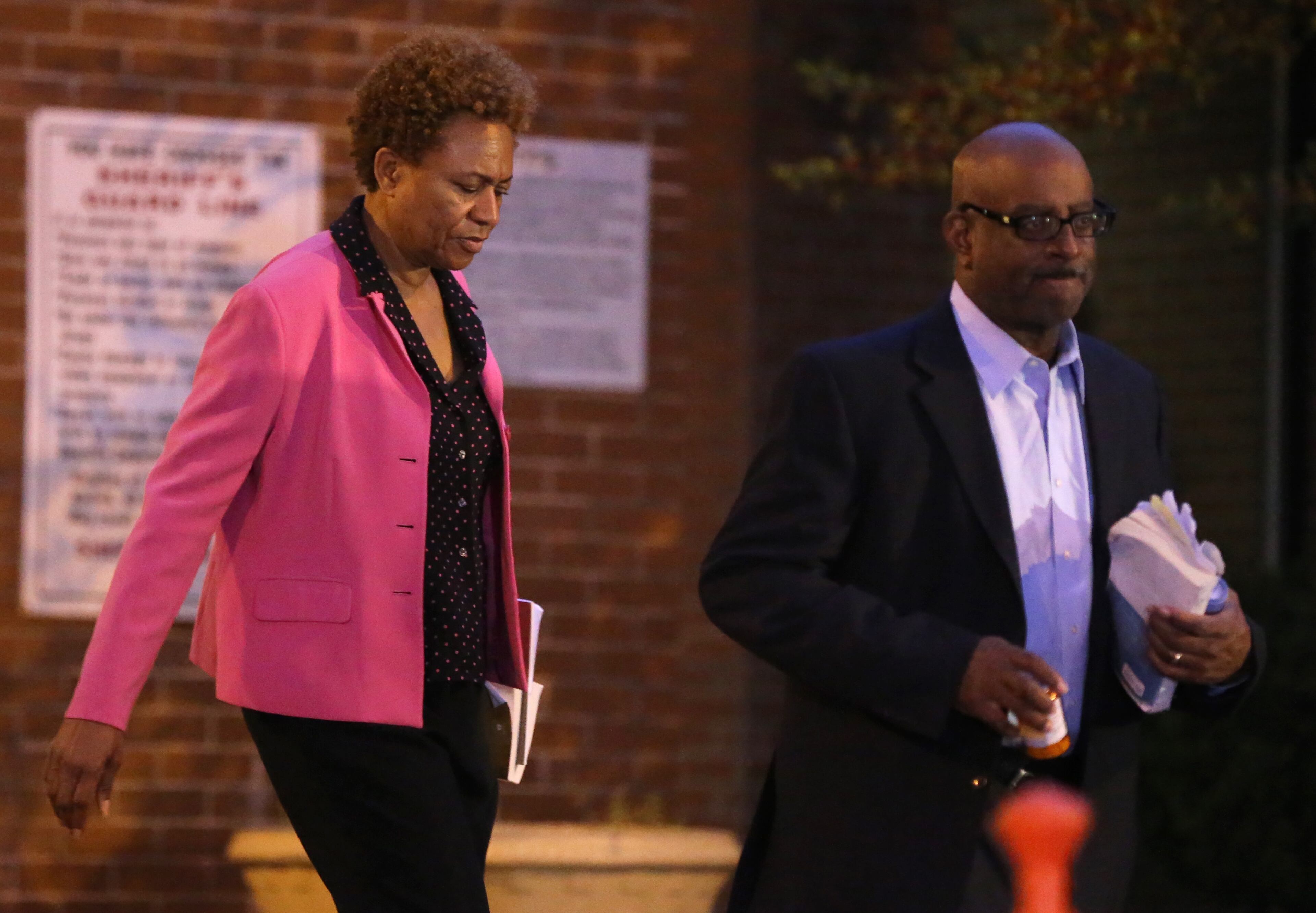 Former Atlanta Public Schools administrators Sharon Davis-Williams and Michael Pitts leave the Fulton County Jail on Tuesday night April 14, 2015. Ben Gray / bgray@ajc.com