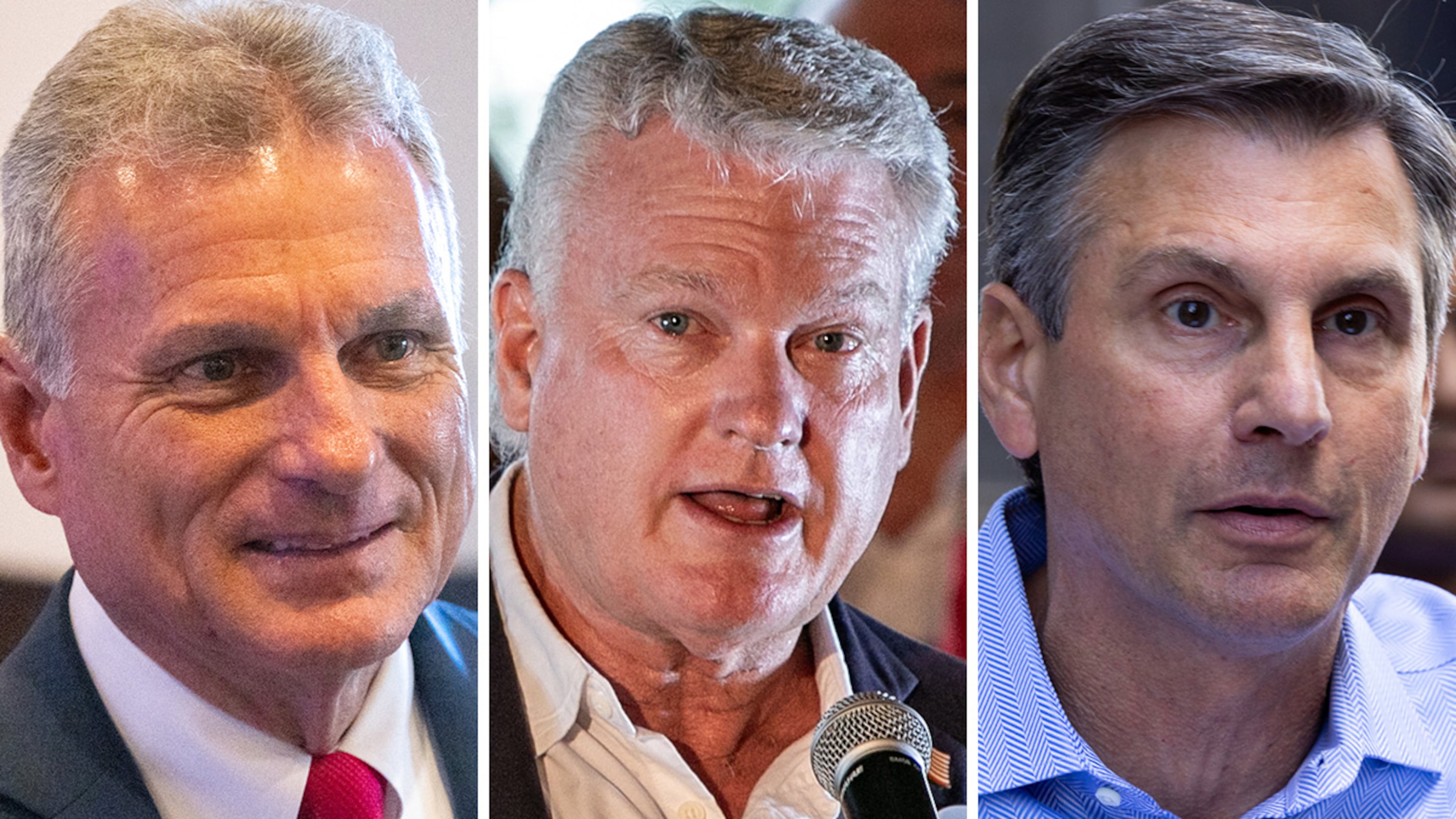 Republican candidates for the U.S. Senate in Georgia are (from left): U.S. Rep. Buddy Carter, U.S. Rep. Mike Collins and Derek Dooley. (AJC file)