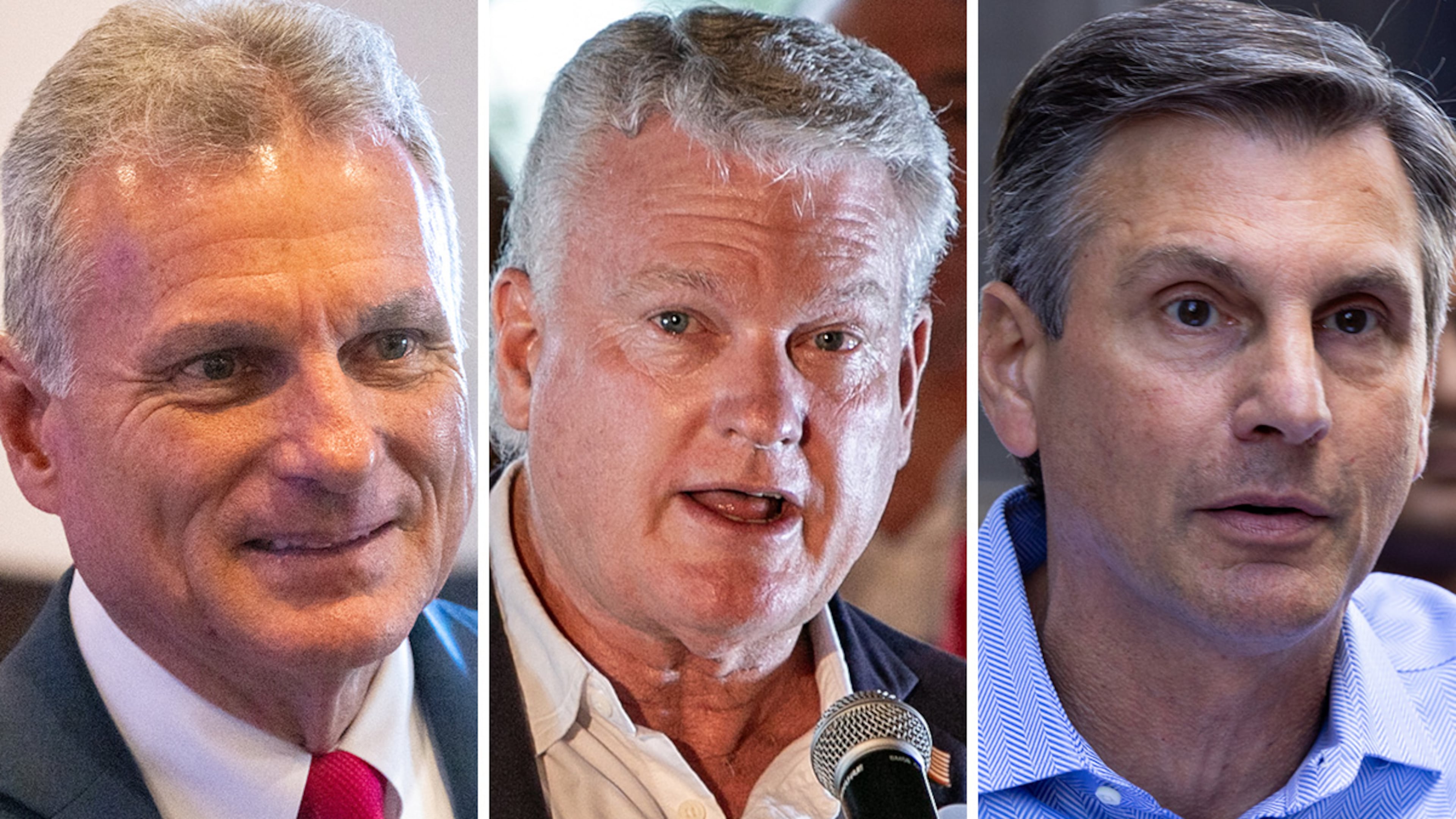 Republican candidates for the U.S. Senate in Georgia are (from left): U.S. Rep. Buddy Carter, U.S. Rep. Mike Collins and Derek Dooley. (AJC file)