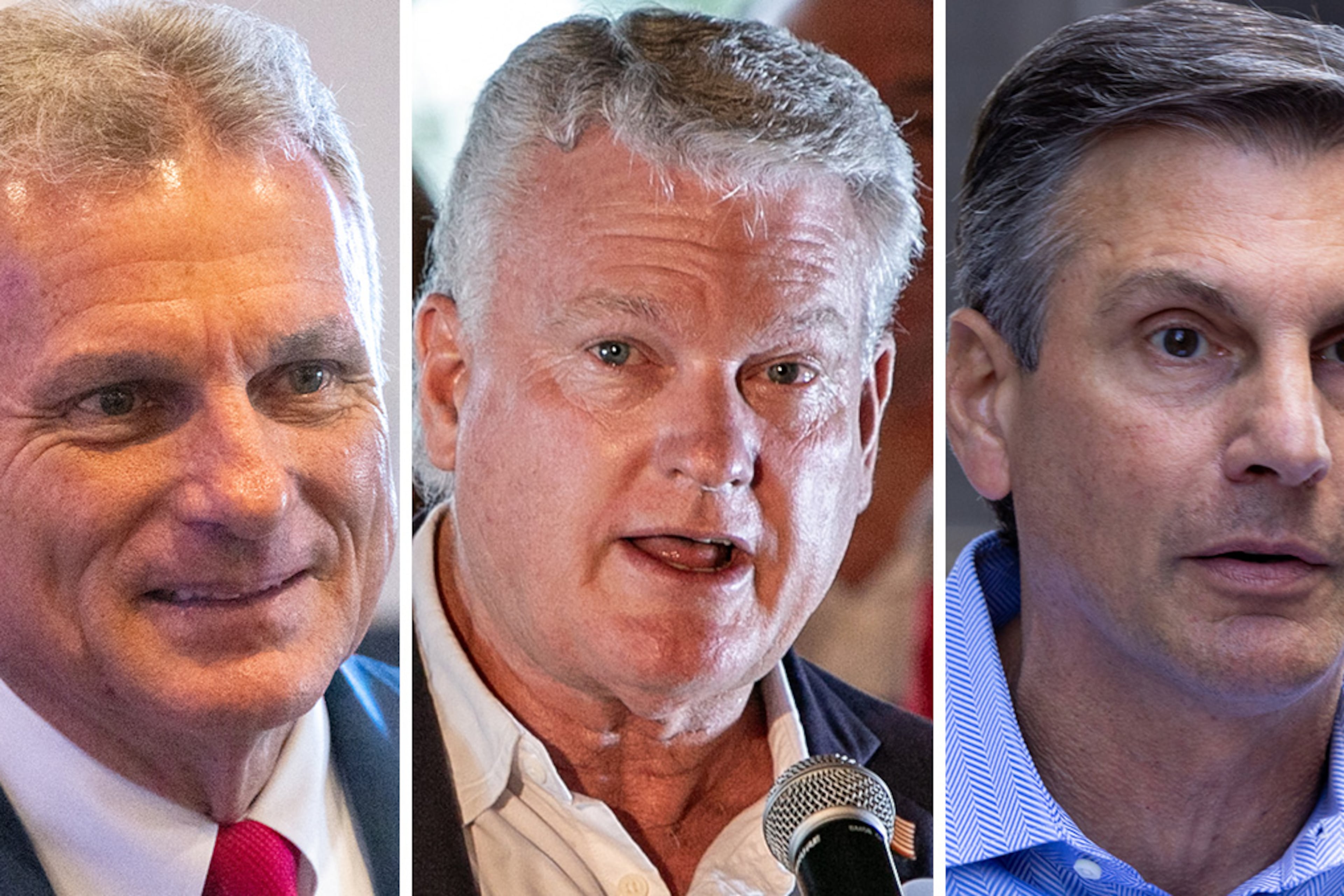Republican candidates for the U.S. Senate in Georgia are (from left): U.S. Rep. Buddy Carter, U.S. Rep. Mike Collins and Derek Dooley. (AJC file)