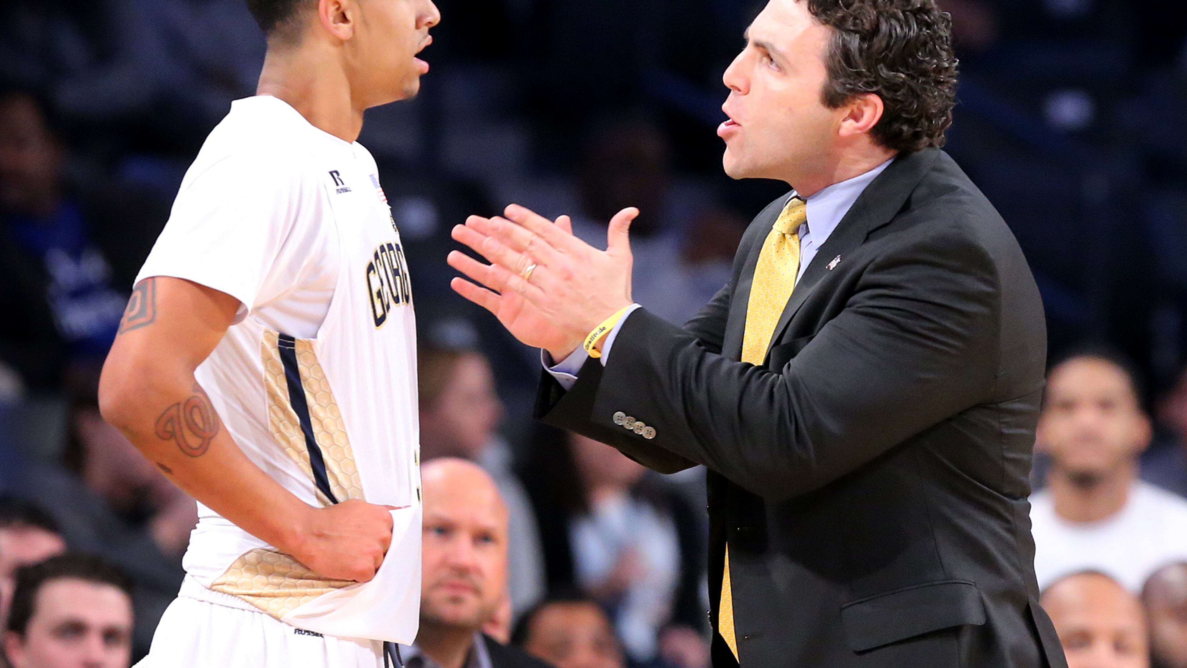 November 14, 2016, Atlanta: Georgia Tech head coach Josh Pastner coaches up Justin Moore in an NCAA college basketball game against the Southern Jaguars at McCamish Pavilion on Monday, Nov. 14, 2016, in Atlanta. Curtis Compton/ccompton@ajc.com