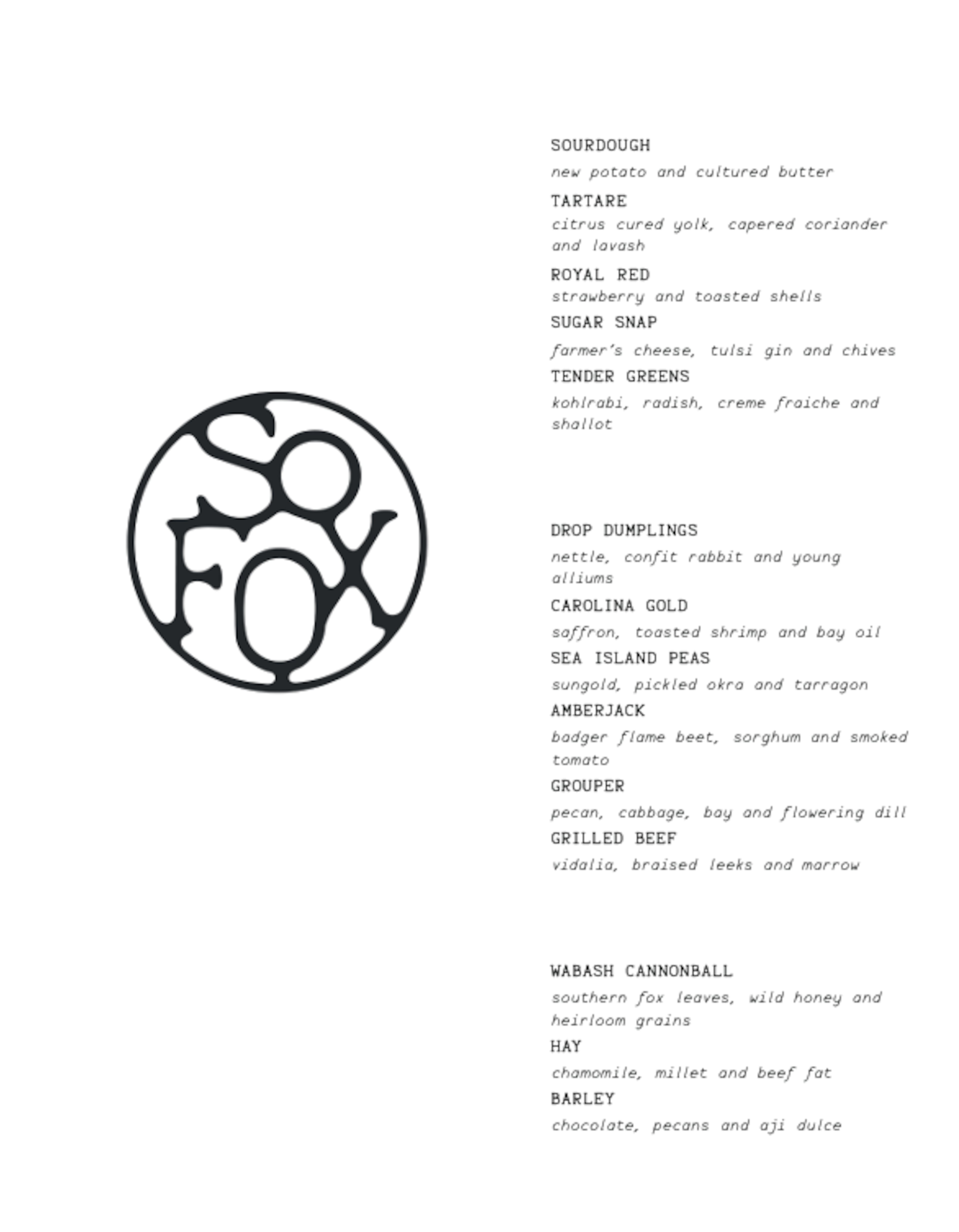 Take a look at the So. Fox menu ahead of its opening on July 2. (Courtesy of So. Fox)