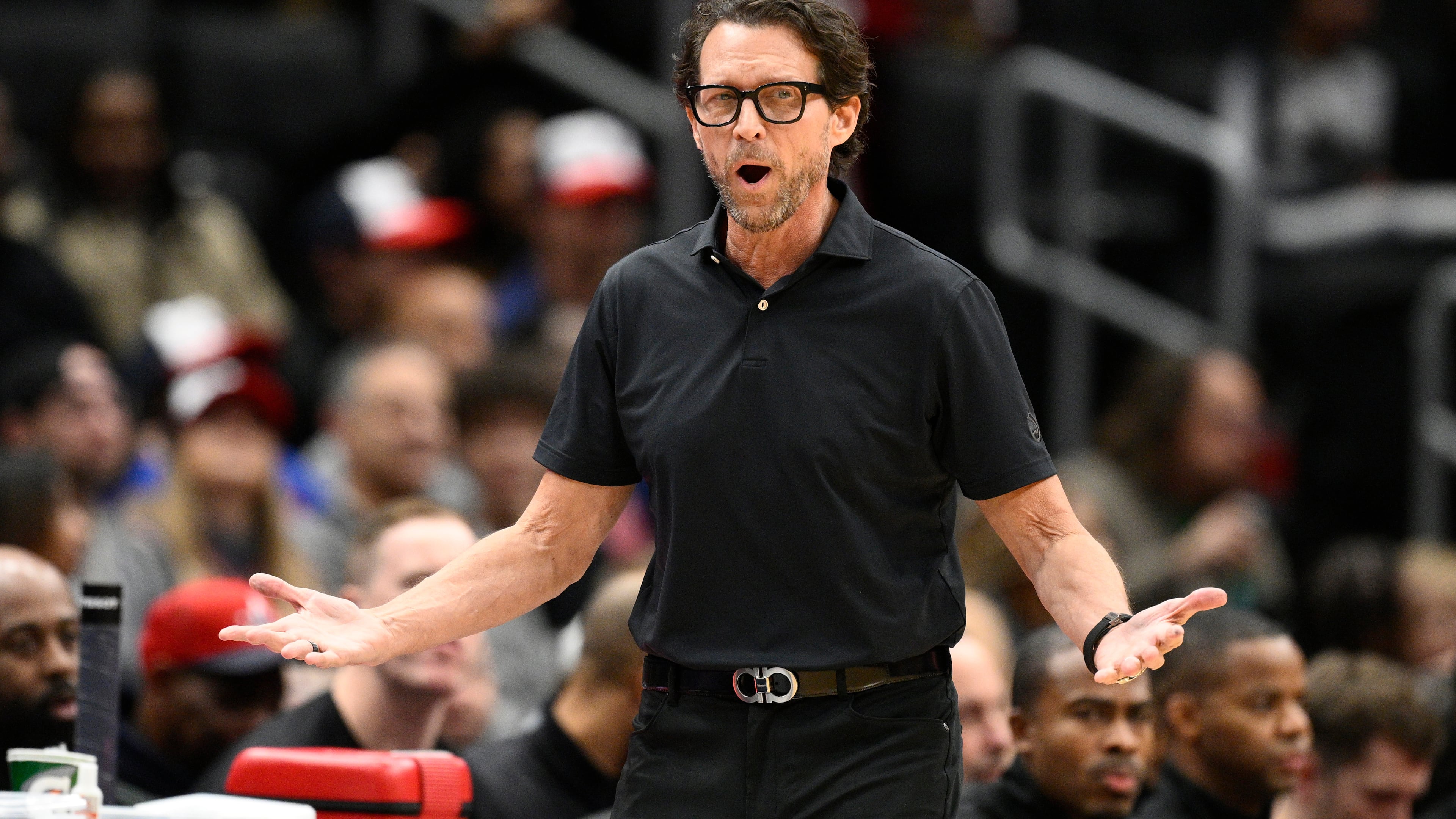 FILE - Atlanta Hawks head coach Quin Snyder in action during the first half of an NBA basketball game against the Washington Wizards, Saturday, Dec. 6, 2025, in Washington. (AP Photo/Nick Wass, File)