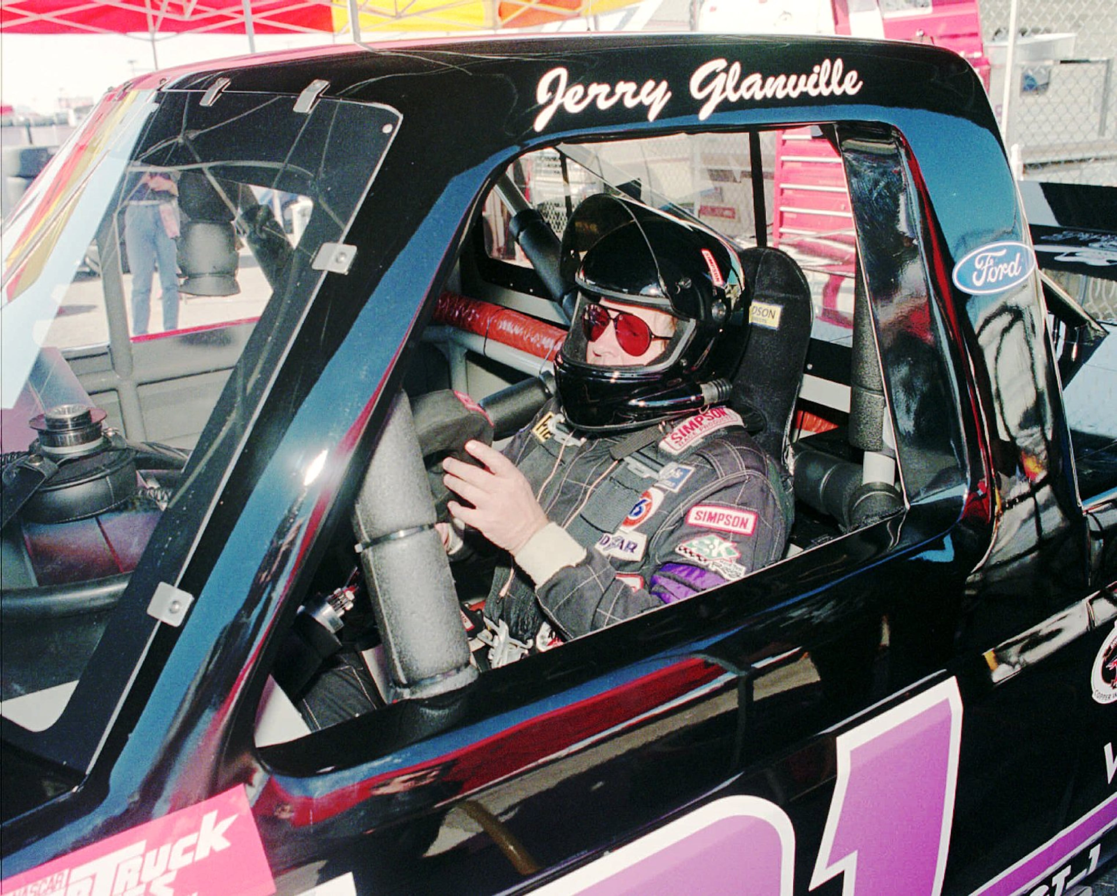 Glanville prepares to leave the pit area for the second practice run for the NASCAR Super Truck race at Phoenix International Raceway in 1995. AP file photo
